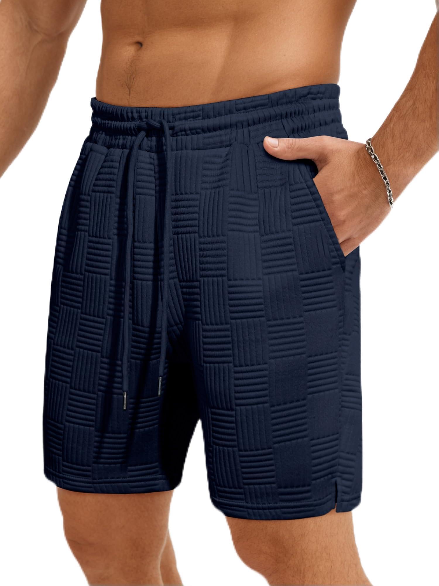 JMIERR Kurze Hosen Herren Einfarbig Textured Shorts Herren Sommer Stretch Elastische Taille mit Taschen S-3XL