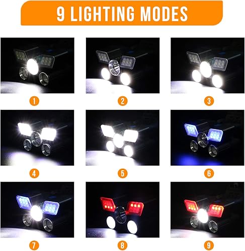 Miniatura 4 de KJLAND Linterna frontal recargable, 21 luces LED más brillantes, linterna de trabajo impermeable con 9 modos y luz indicadora de capacidad de