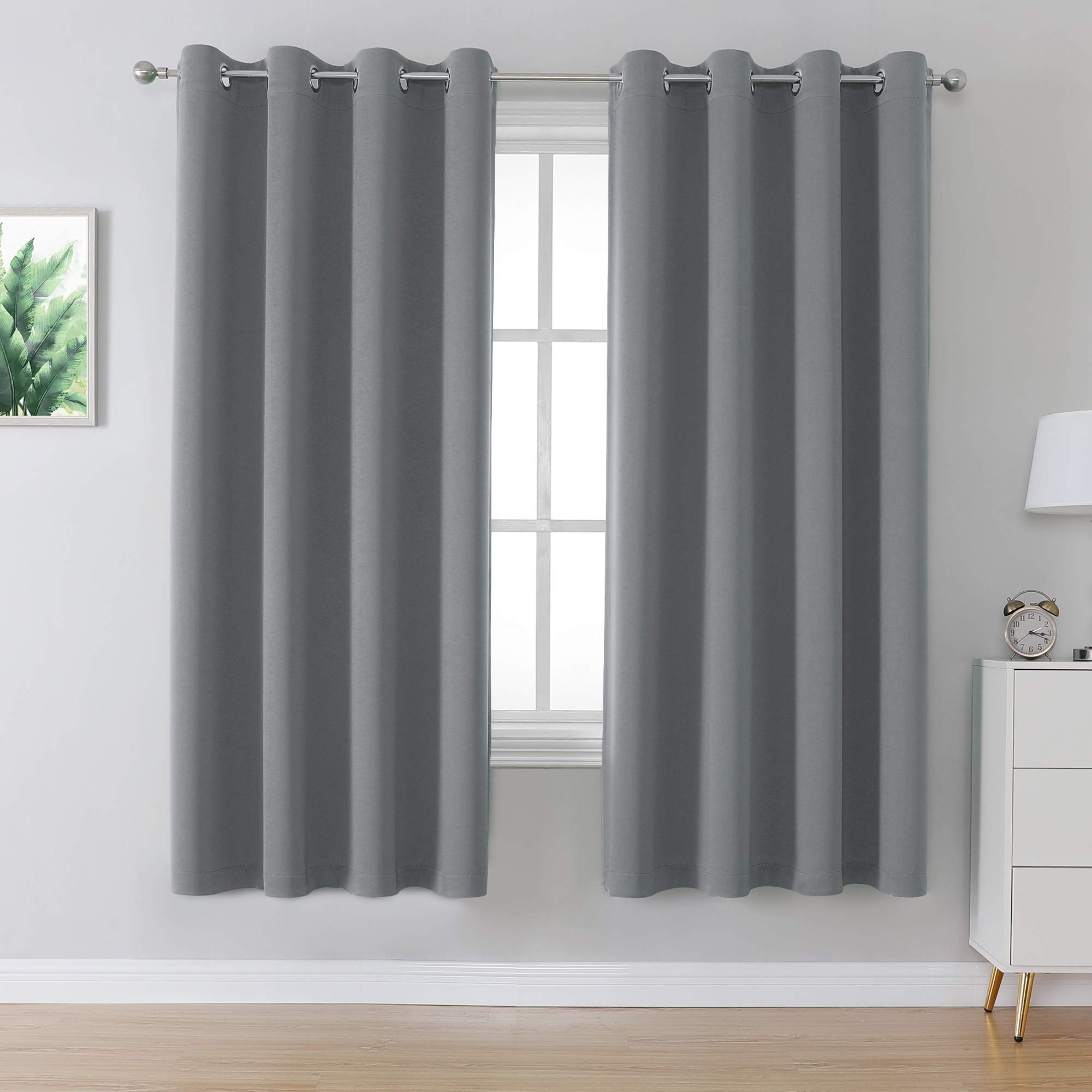 DUALIFE Grey Blackout Curtains for Bedroom 72 inches Long 2 Panels Grommet Window Treatment Thermal Insulated Room Darkening Window Panels Drapes for Living Room 52x72 inch Length โ image 1