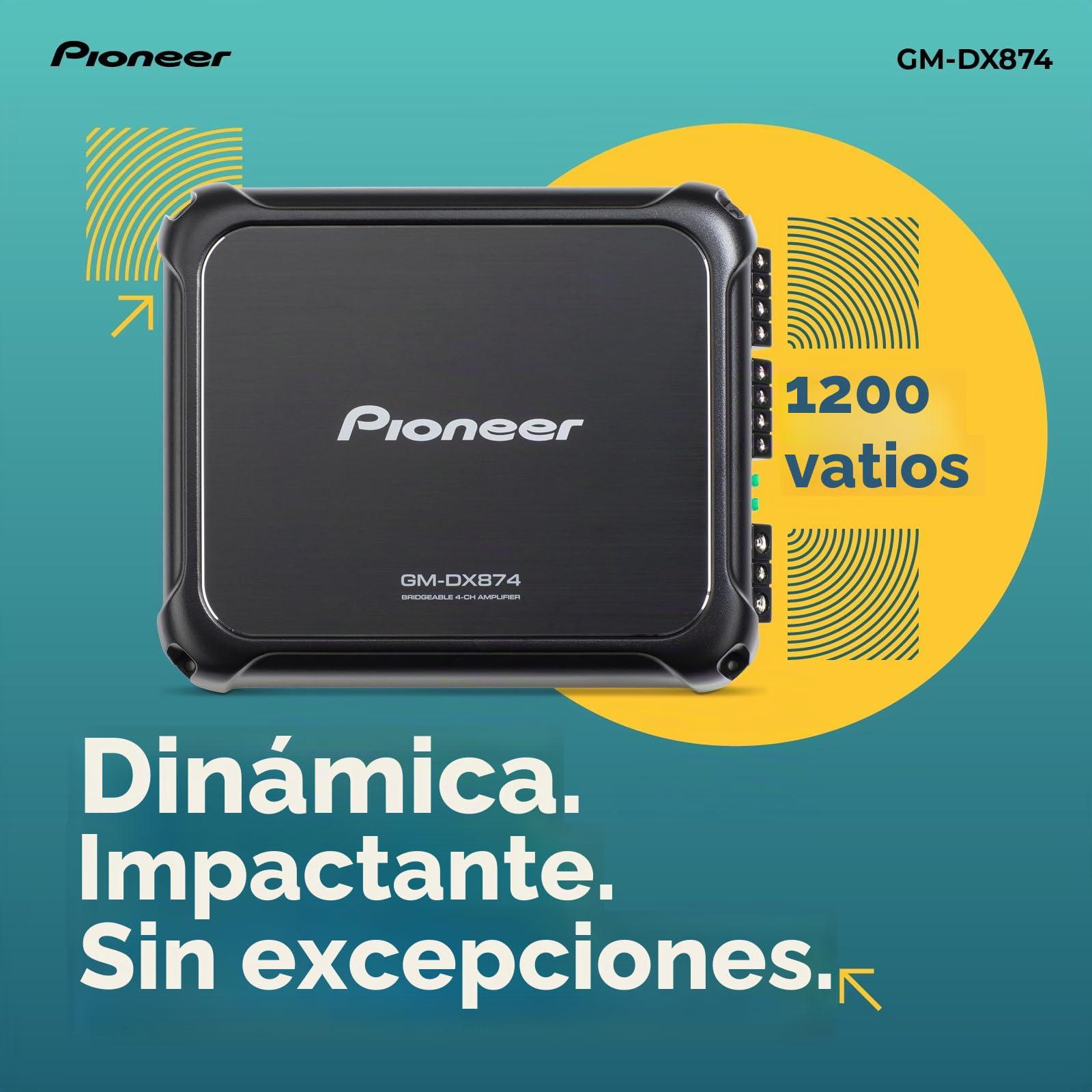 Pioneer GM-DX874 - Amplificador de audio estéreo de 4 canales clase D para coche, 1200 W máximo