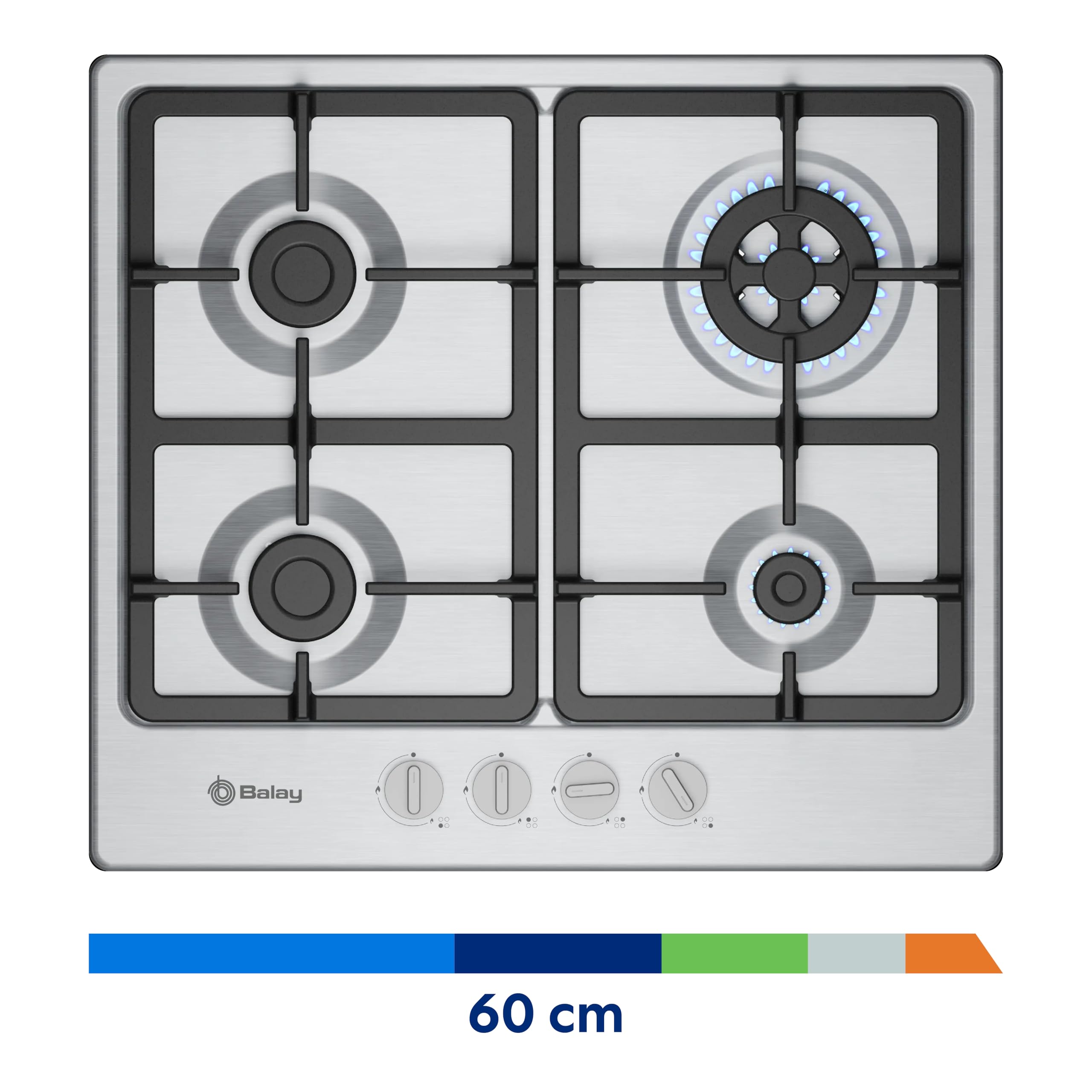Balay - Placa de Gas, 60 cm de ancho, 4 Zonas de Cocción, Control de llama, Autoencendido, GasStop, blanco, 3ETX565CB