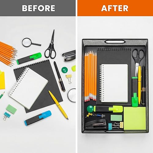 Miniatura 6 de Elsjoy Paquete de 2 bandejas organizadoras de cajones de escritorio, bandeja de almacenamiento de escritorio de malla metálica, organizador de