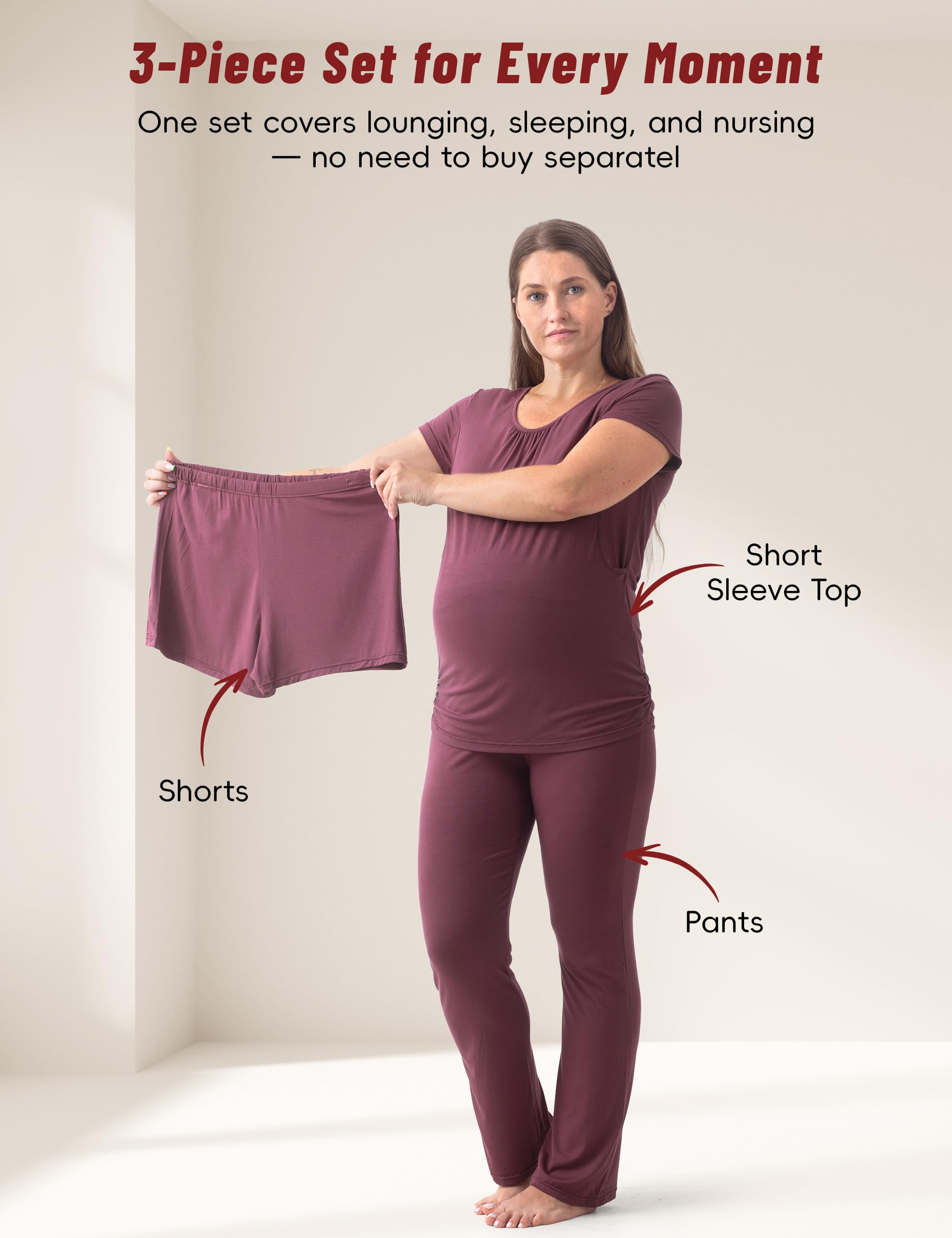 SUNNYBUY Lot de 3 pièces pyjama maternité allaitement manches courtes shorts pantalons grossesse