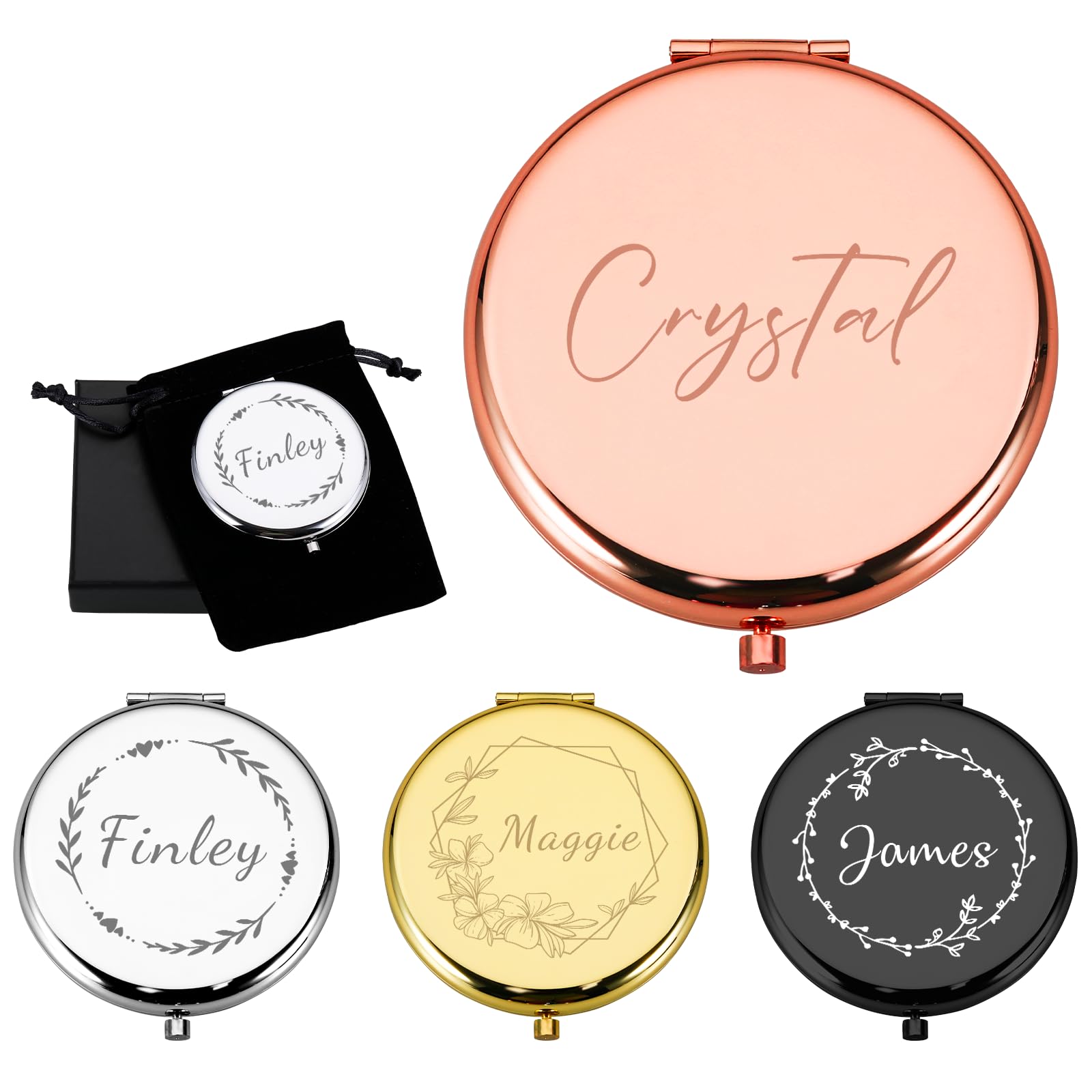 Personalized Compact Mirror for Women Girls, Pocket Mirror for Purse, Custom Name Travel Makeup Mirrors Handheld Small Mirrors Gifts for Daughter Mom Grandma Bridesmaid Friends, Bridal Shower Gifts
