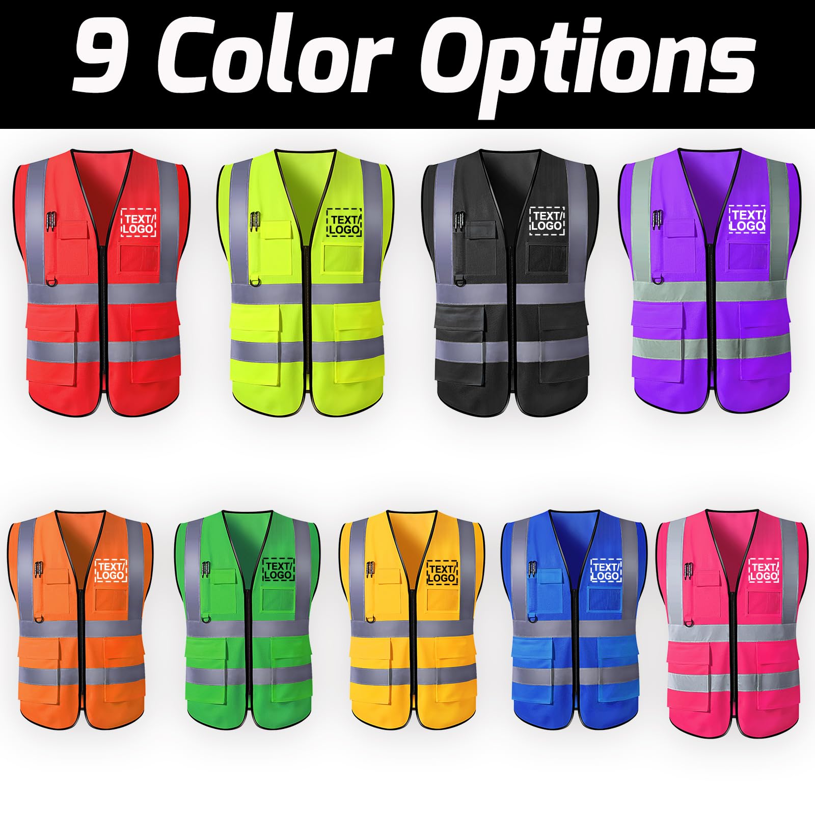 Custom Safety Vest Personalized Logo Reflective High Visibility Men Pockets Vest