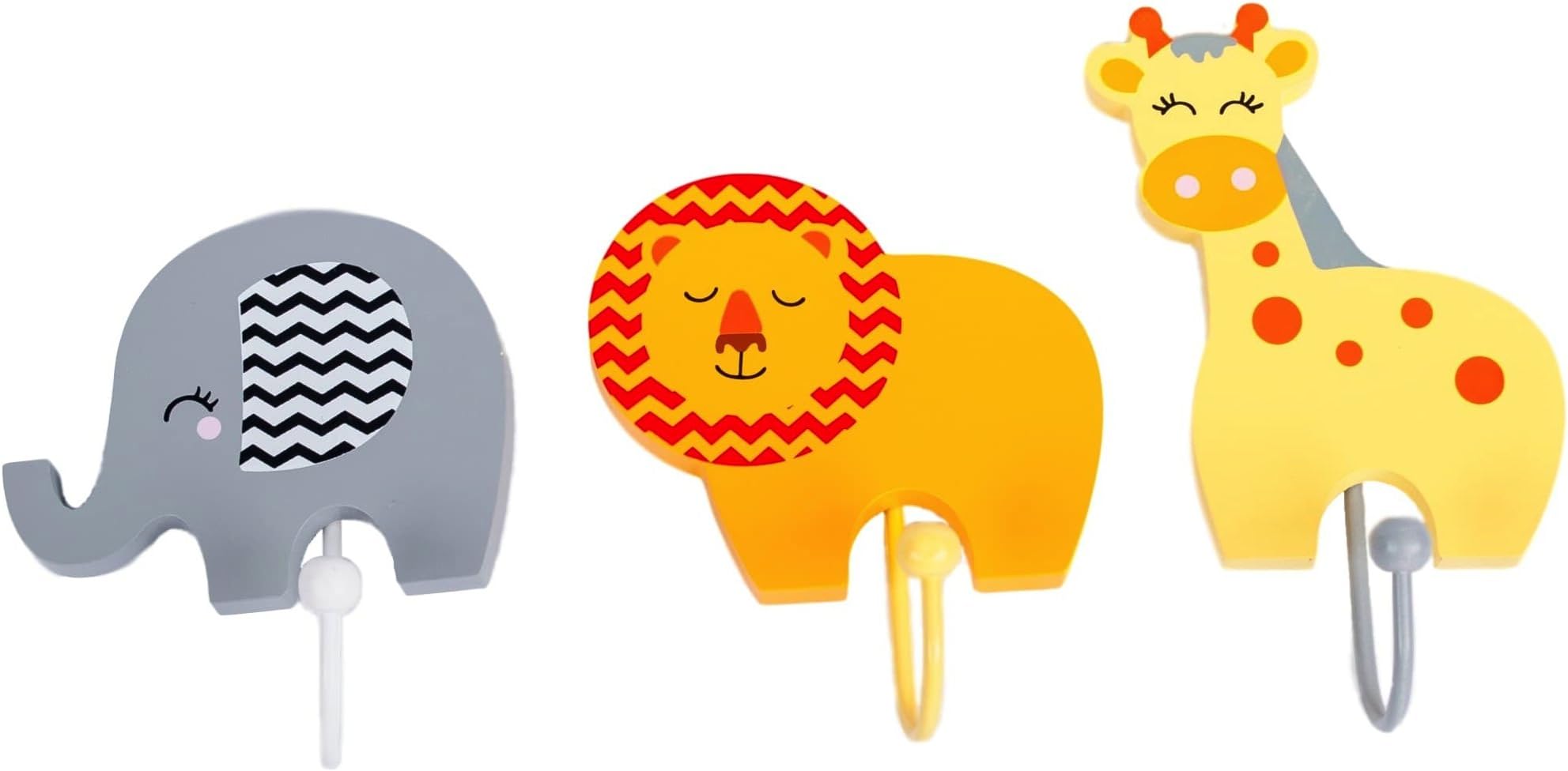 Handmade London Kids Coat Hooks/Pegs Including a Lion, Elephant and a Girrafe - Children's Room Decor by Tinkie Toys.