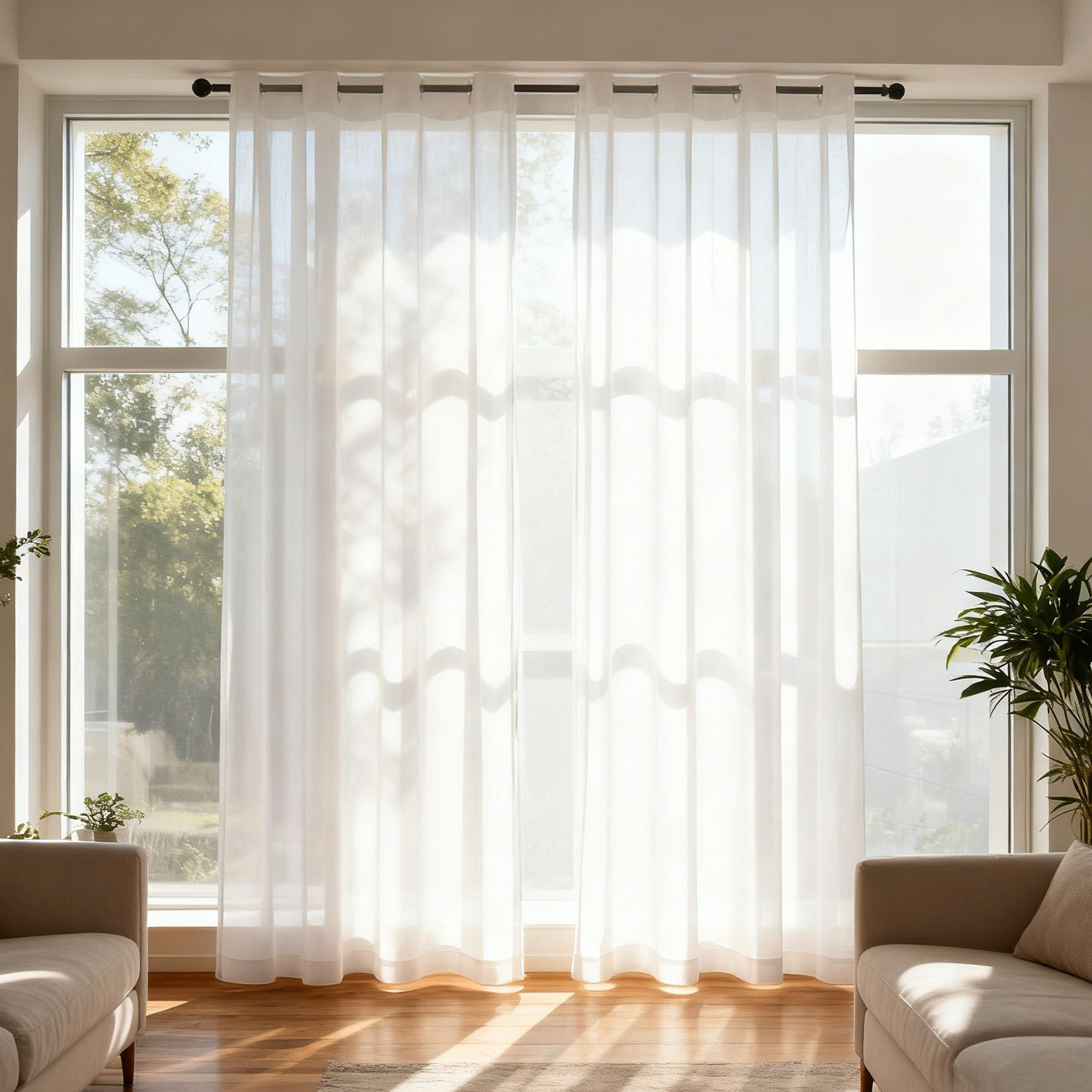 Rideaux et draperies semi-transparents doux au toucher pour filtrer la lumière du salon