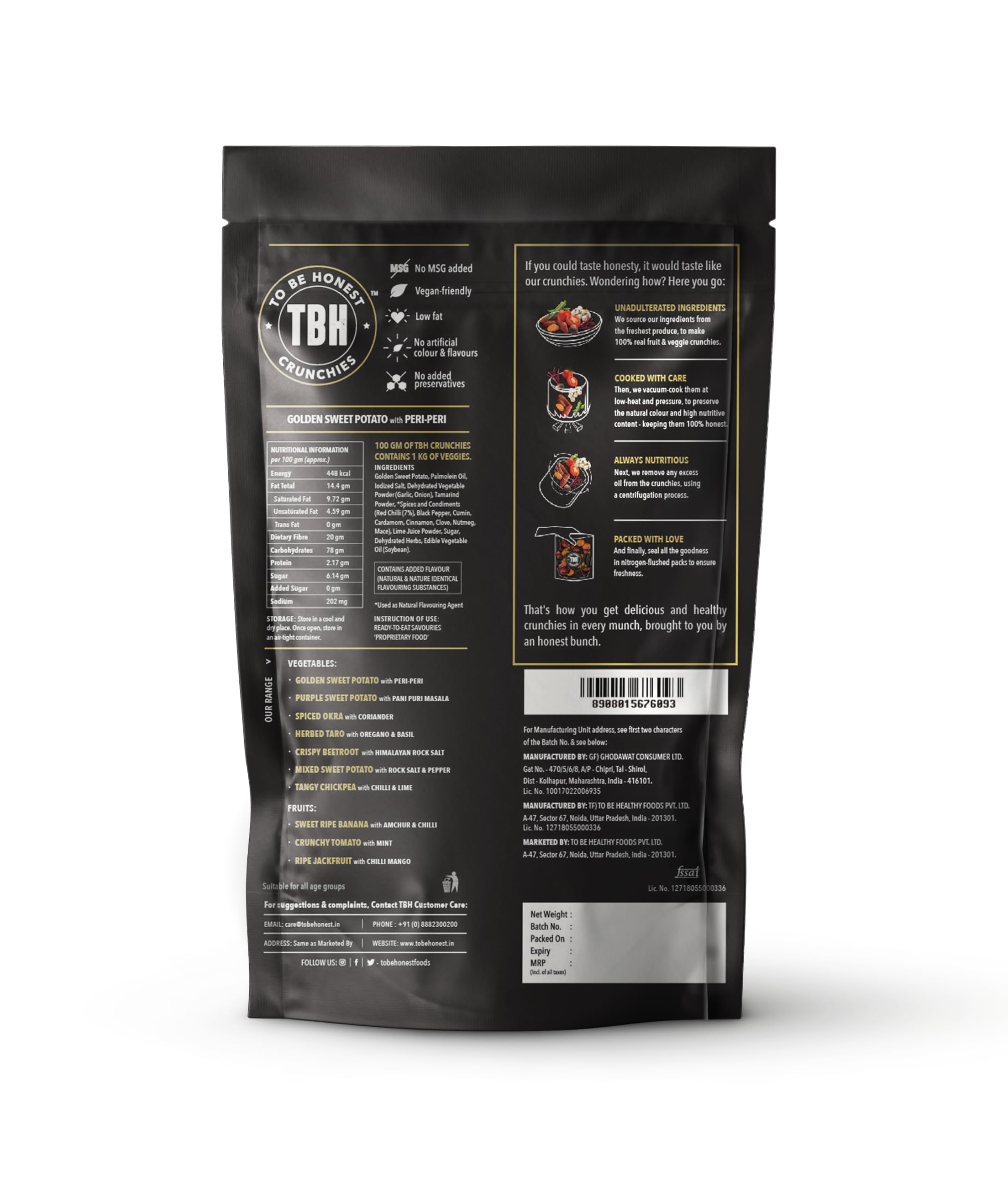 TBH – To Be Honest Vegetable Chips | Golden Sweet Potato Chips with Peri Peri |Gluten Free | Vegan Friendly Snack | Low Fat | 50% Less Oil | No Preservatives (75 GM - pack of 3) - Image 6 thumbnail