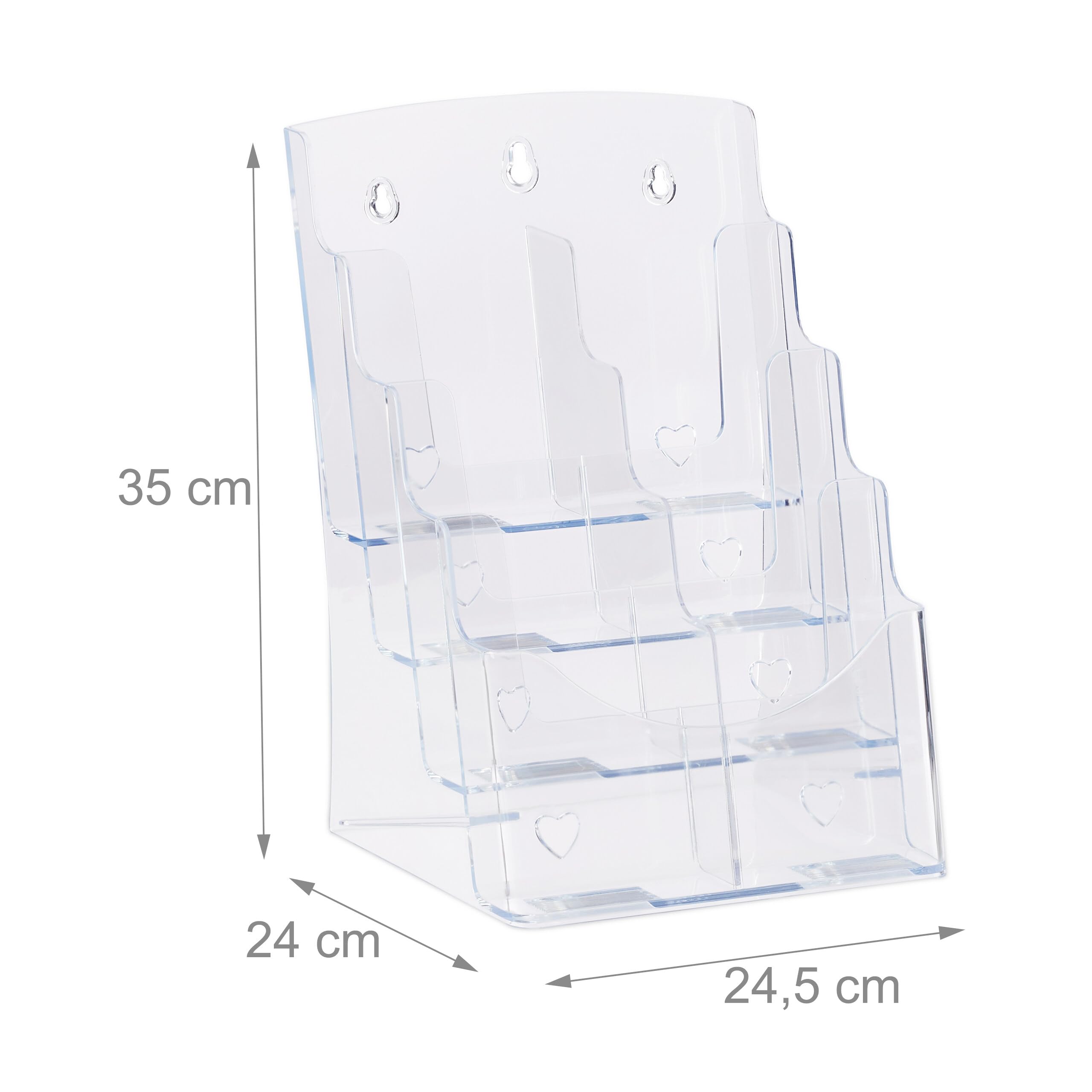 Relaxdays Expositor para folletos A4/ DIN Largo, Cuatro Pisos, Mesa & Pared, 35x24,5x24cm, 1 Ud., Transparente