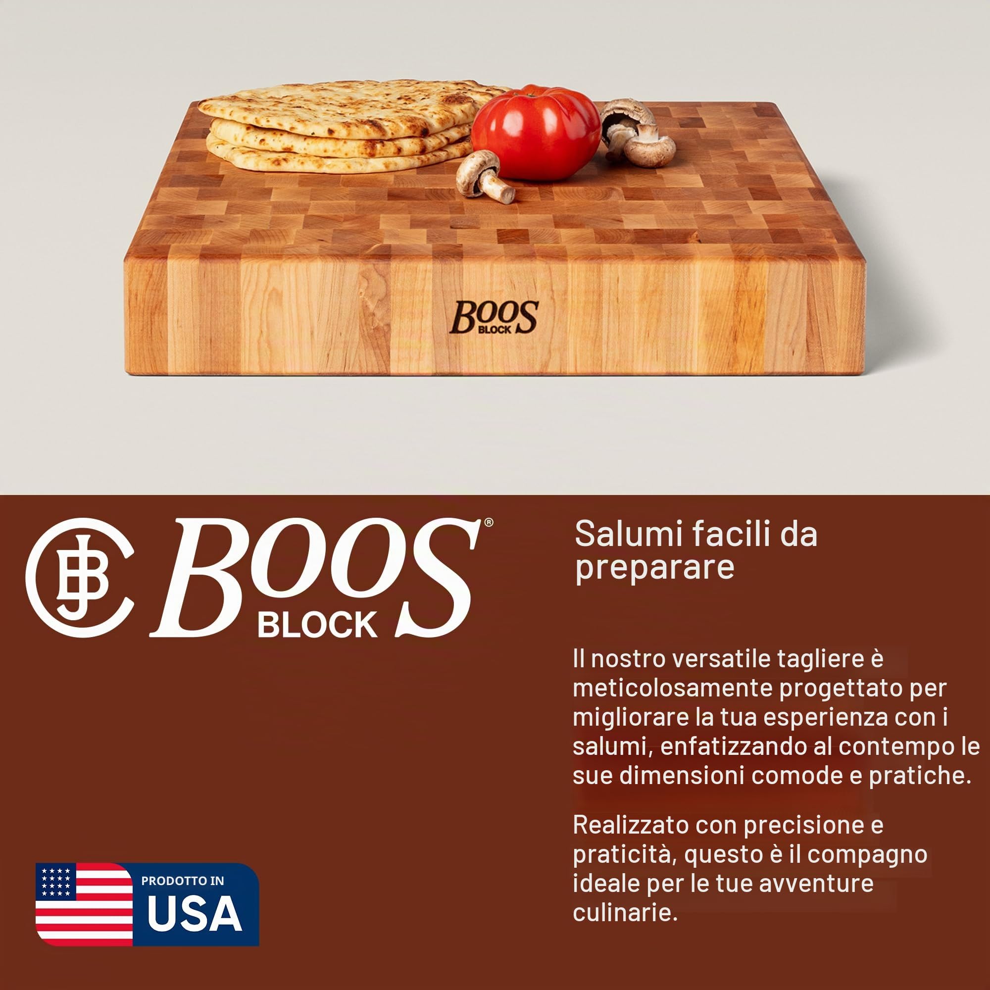 Boos Block Blocco Da Macellaio - Tagliere Antibatterico - 46 x 46 x 7,5 cm | Tagliere In Legno Di Acero Duro Nordamericano - Tagliere Da Cucina Professionale - Tagliere xxl - Extra Spesso