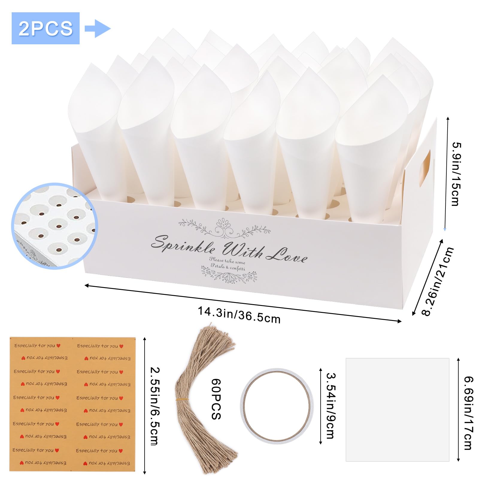 Coni Portariso Per Matrimoni - 60 Pezzi In Carta Kraft Con Accessori - Per Lancio Riso E Coriandoli - Foto 6