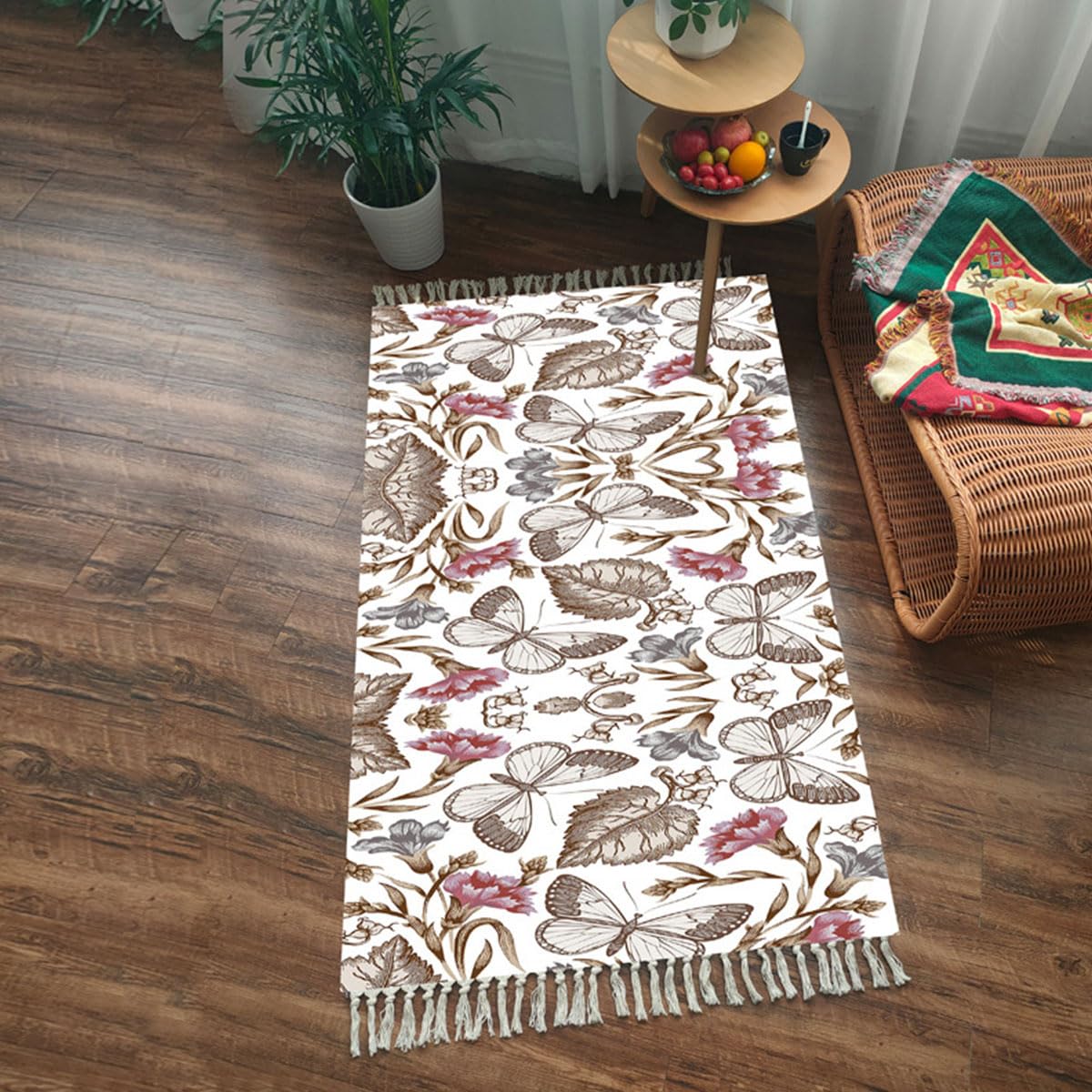 Terafeels Vintage Boho Pink Area Rugs 2x3ft Machine Washable Polyester Rug Butterfly Print Low-Pile Non-Slip Backing Carpets for Livingroom Bedroom Kitchen Home 46090 - Image 3