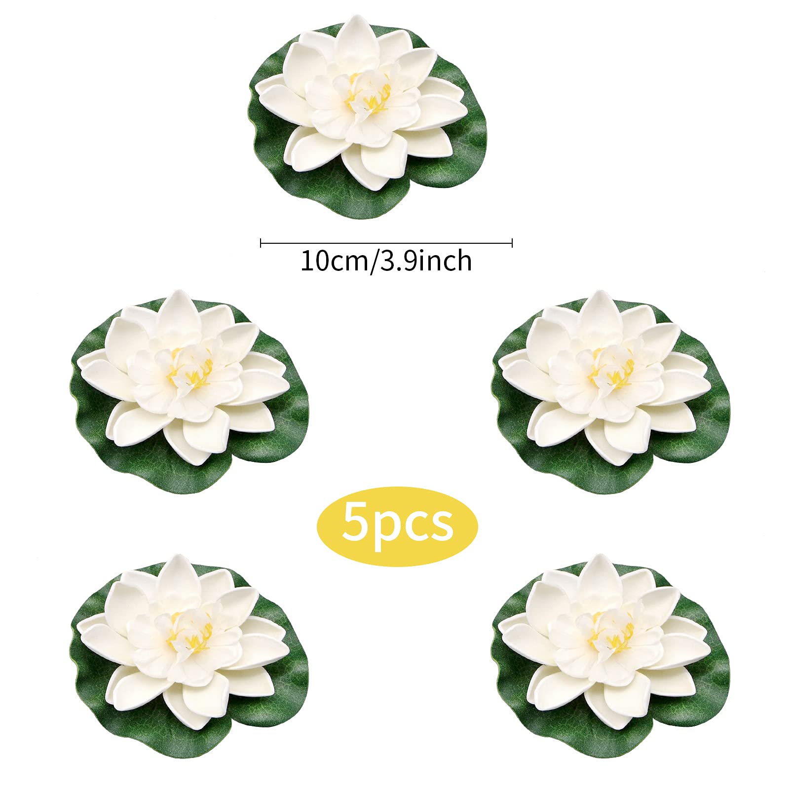 5PCS Nénuphars flottants,Nénuphar Artificiel,Fleur De Mousse De Lotus Décorations flottantes,Nénuphar artificiel pour aquarium,Nénuphars flottants en mousse,pour Décorations flottantes (Blanc)