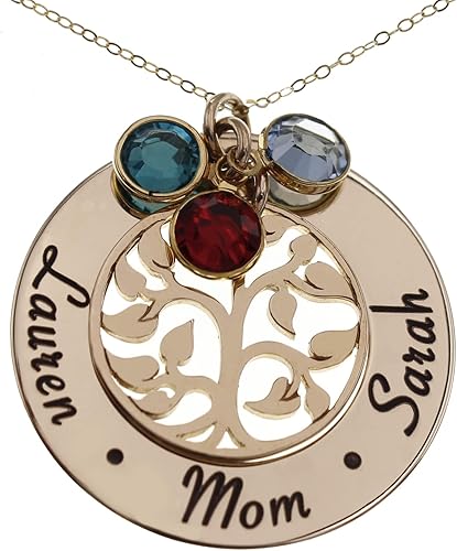 Miniatura 1 de Mother’s Day Personalized Gold Filled Family Tree Name Necklace with Birthstones Gift for Mom Grandma from Daughter Son Grandchildren