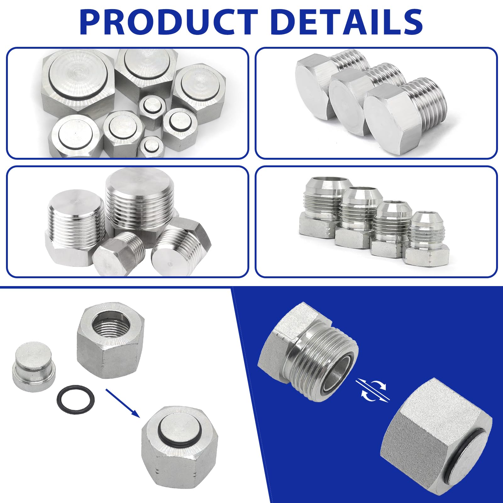 JIC und ORFS Master Industrie-Hydraulikkappe und Stopfen, Schlauch- und Rohrverschraubungs-Set, Kappe und Stecker, Präzisionsgewinde in ORFS-Größen 4, 6, 8, 10, 12, 16, 20, 24 und 37 °