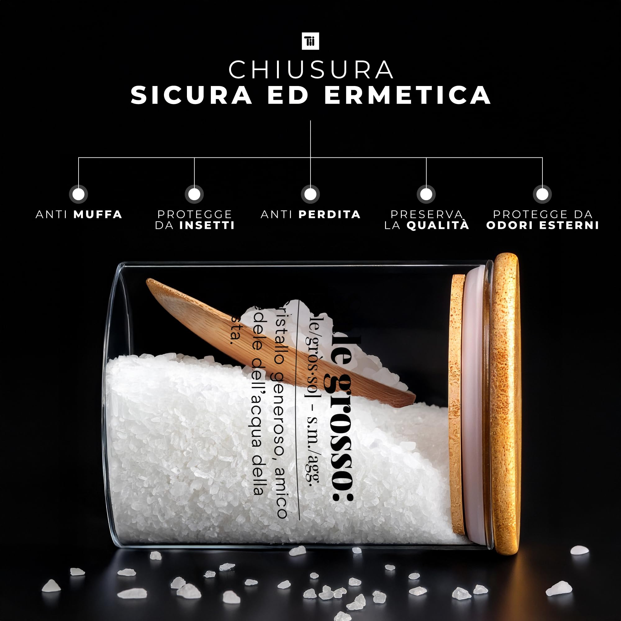 TUNDRA - Set 2 Barattoli Sale Fino e Grosso in Vetro Borosilicato con Chiusura Ermetica da 800ml - Porta Sale con Coperchio in Bambù, Contenitori Vetro Cucina Porta Spezie