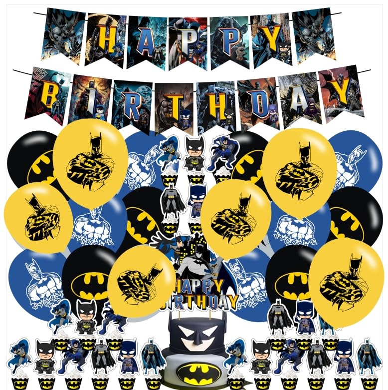 Party Decorations Birthday Supplies For Includes Banner Cake Topper 12 Cupcake Toppers 18 Balloons for Bat Hero Party Decorations
