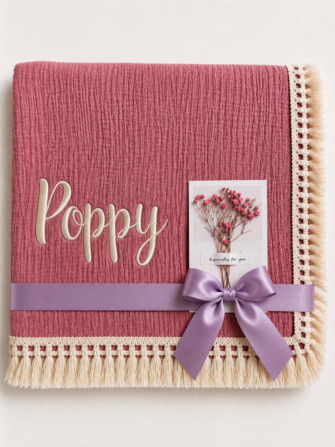 DreamBuy Personalised Baby Blanket Embroidered with Name Soft Customised Blanket for Newborn Baby Girl Cot & Pram Blanket Baby Girl Present 120x100cm (Dusty Pink)