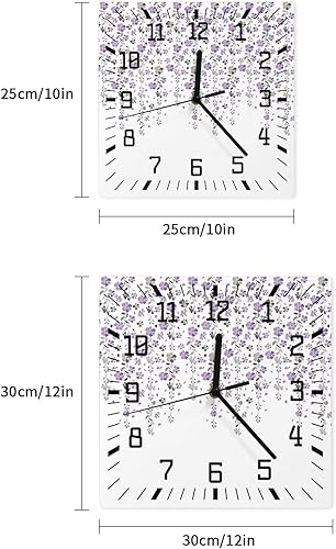 Miniatura 7 de Wepping Florals Wooden Wall Clock Silent Non Ticking, Spring Purple Flowers Square Wall Clock Battery Operated, Decor Clock for Home Office, Living