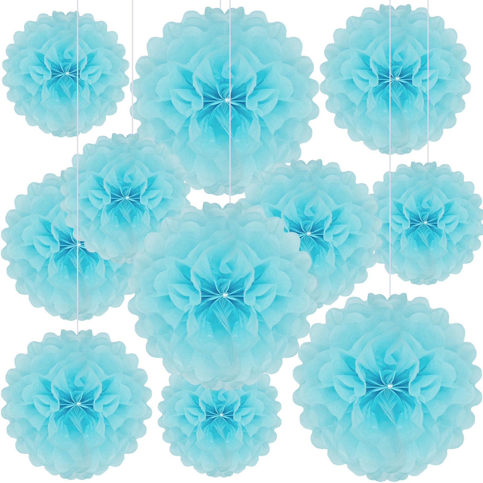 20 PCS Light Blue Tissue Paper Pom Poms, Tissue Pom Poms Flowers, Sizes of 6", 10", 12", 14" Hanging Paper Flower Ball for Wedding, Birthday, Halloween, Christmas, Baby Shower Party Decor