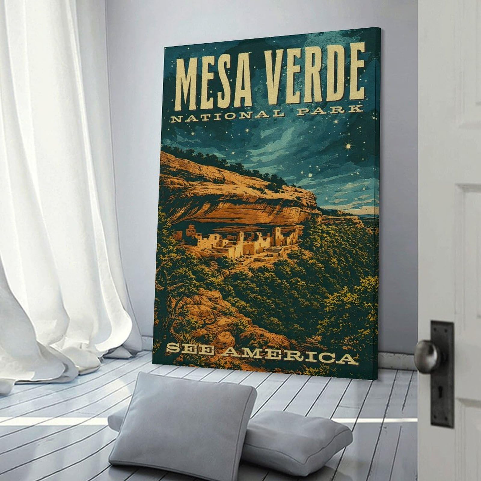 Junmoney Mesa Verde National Park Vintage Canvas Art Print, 16x24inch(40x60cm), for Hallway, Bedroom Or Modern Interiors, A Wall Art Gift for Fresh Interiors