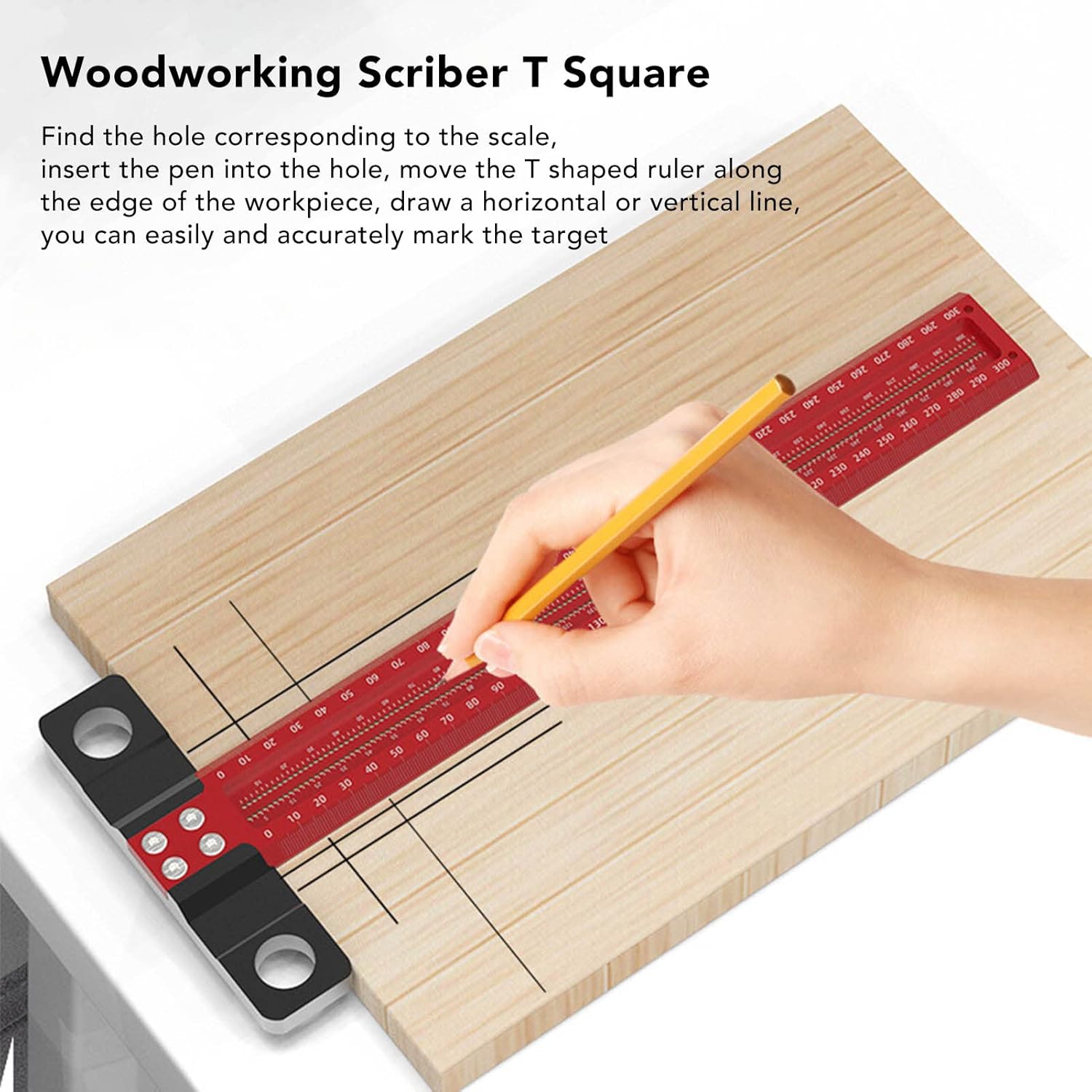 Woodworking Scriber Ruler Aluminum Alloy, Durable Metric Measuring Tool, 24 Inch, 45 Degree Angle - Precise Marking, Easy Layout, Ideal for Carpentry and Timber Framing