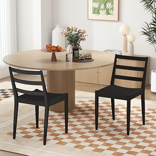 Miniatura 3 de Bonzy Home Juego de 4 sillas de comedor de madera, sillas de comedor con asiento tejido y patas de madera maciza, silla de cocina sin brazos con