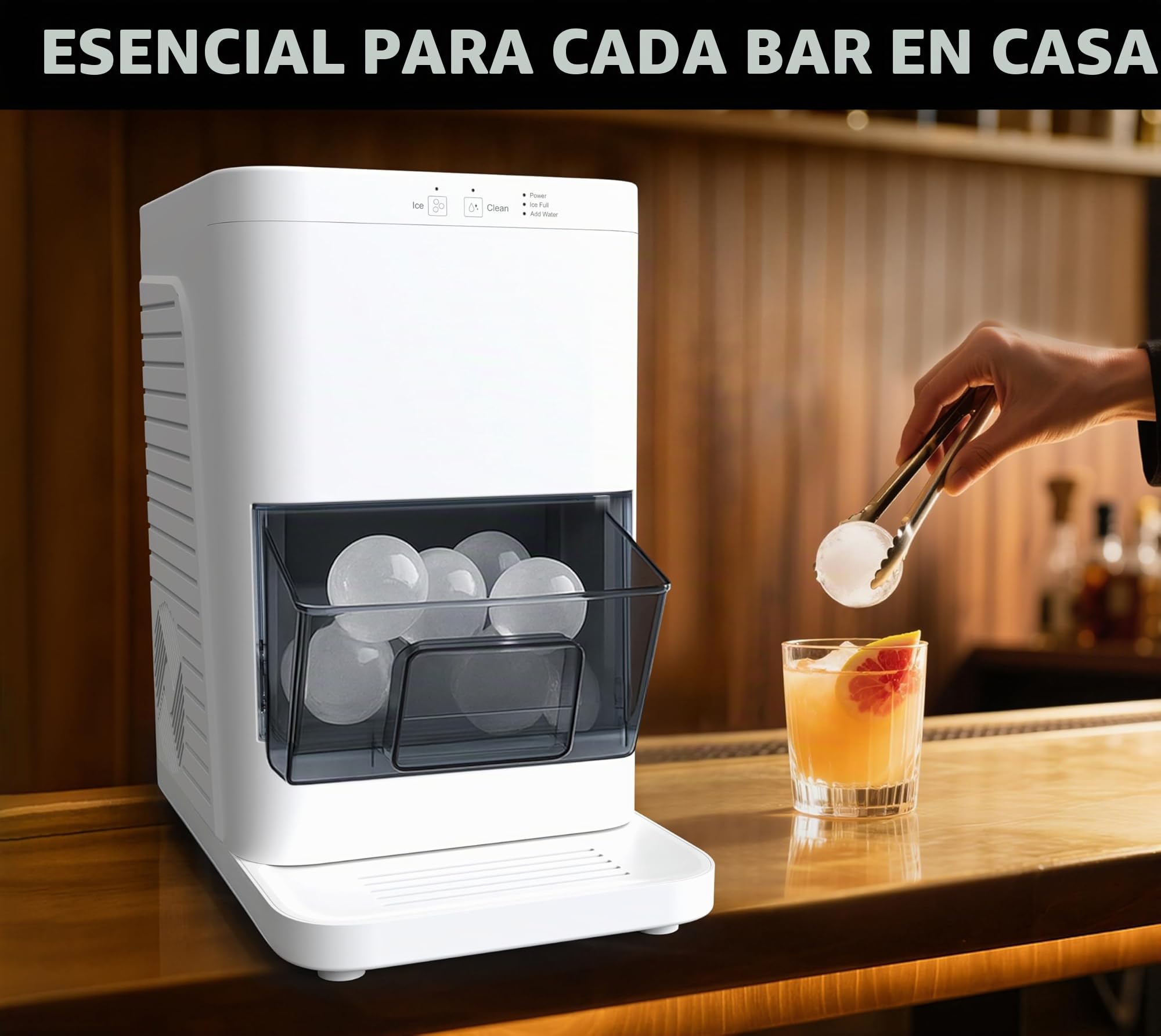 Máquina para Hacer Bolas de Hielo, con Sensores Inteligentes, Limpieza con Un Solo Toque, Produce 2 Piezas en 50 Minutos, Máquina de Hielo Silenciosa con Autolimpieza y Pinza para Hielo,YH1590