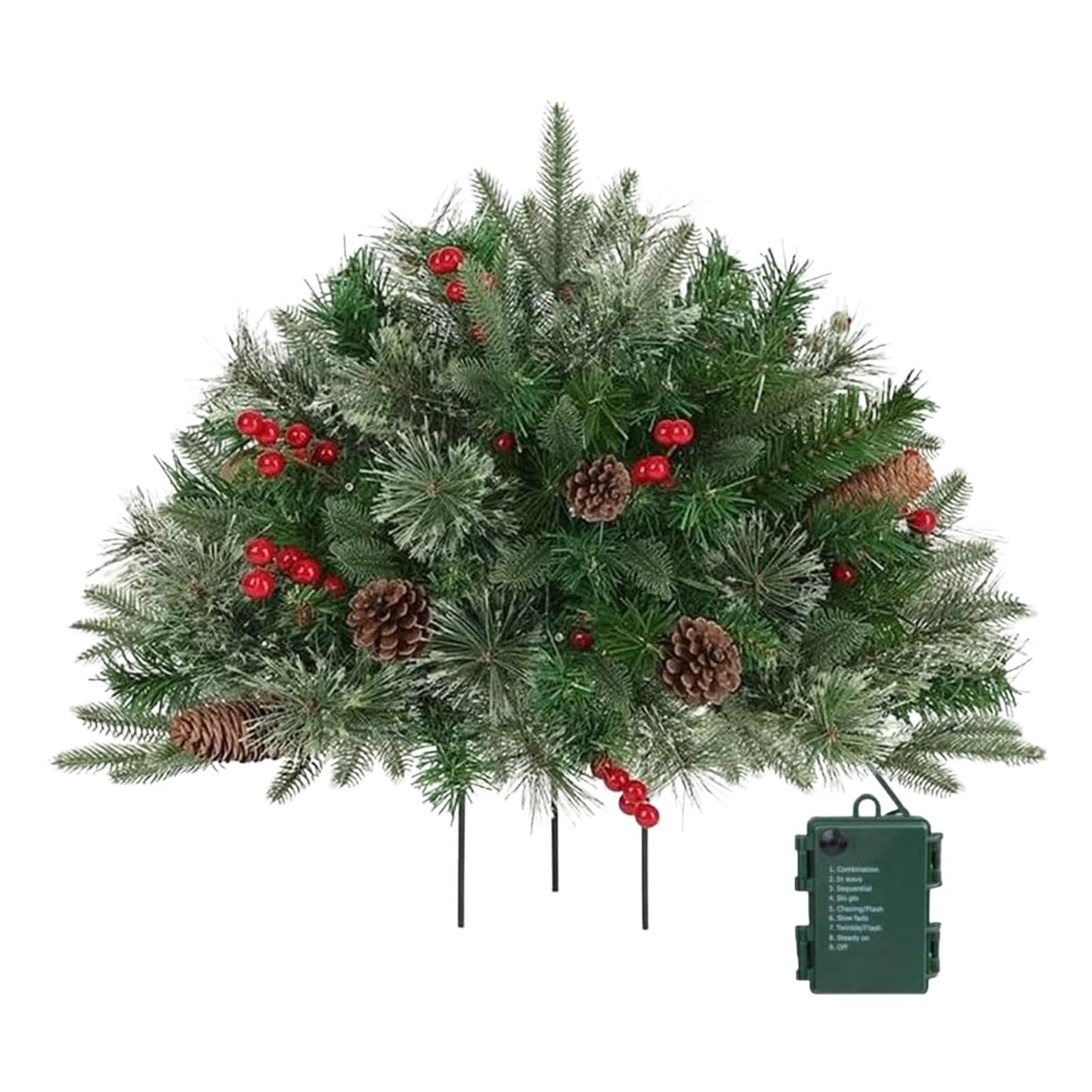 16 in Faux Christmas Tree Planter Filler with Lights | Holiday Planter Filler,Outdoor Light Up Planter Filler,Battery Operated Holiday Home Decor,Unusual Christmas Planter for Outdoor&Indoor