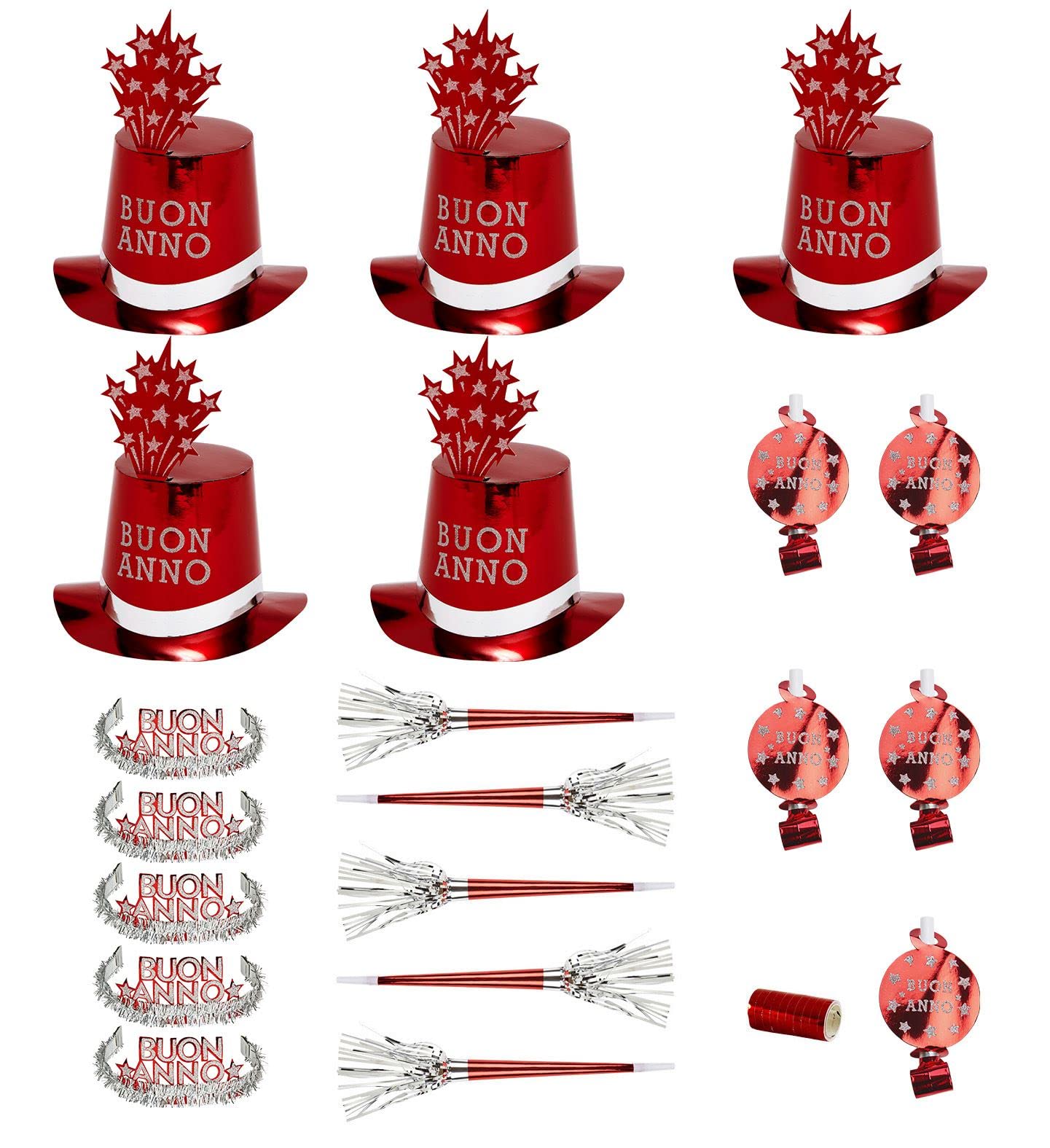 Party kit buon anno rosso cappellini cotillon capodanno