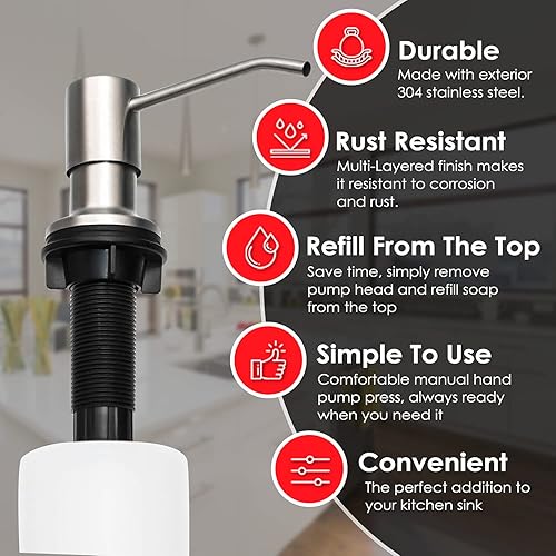 Miniatura 8 de Dispensador de jabón para fregadero de cocina con recambio desde la parte superior dispensador líquidos de grado comercial diseño integrado con
