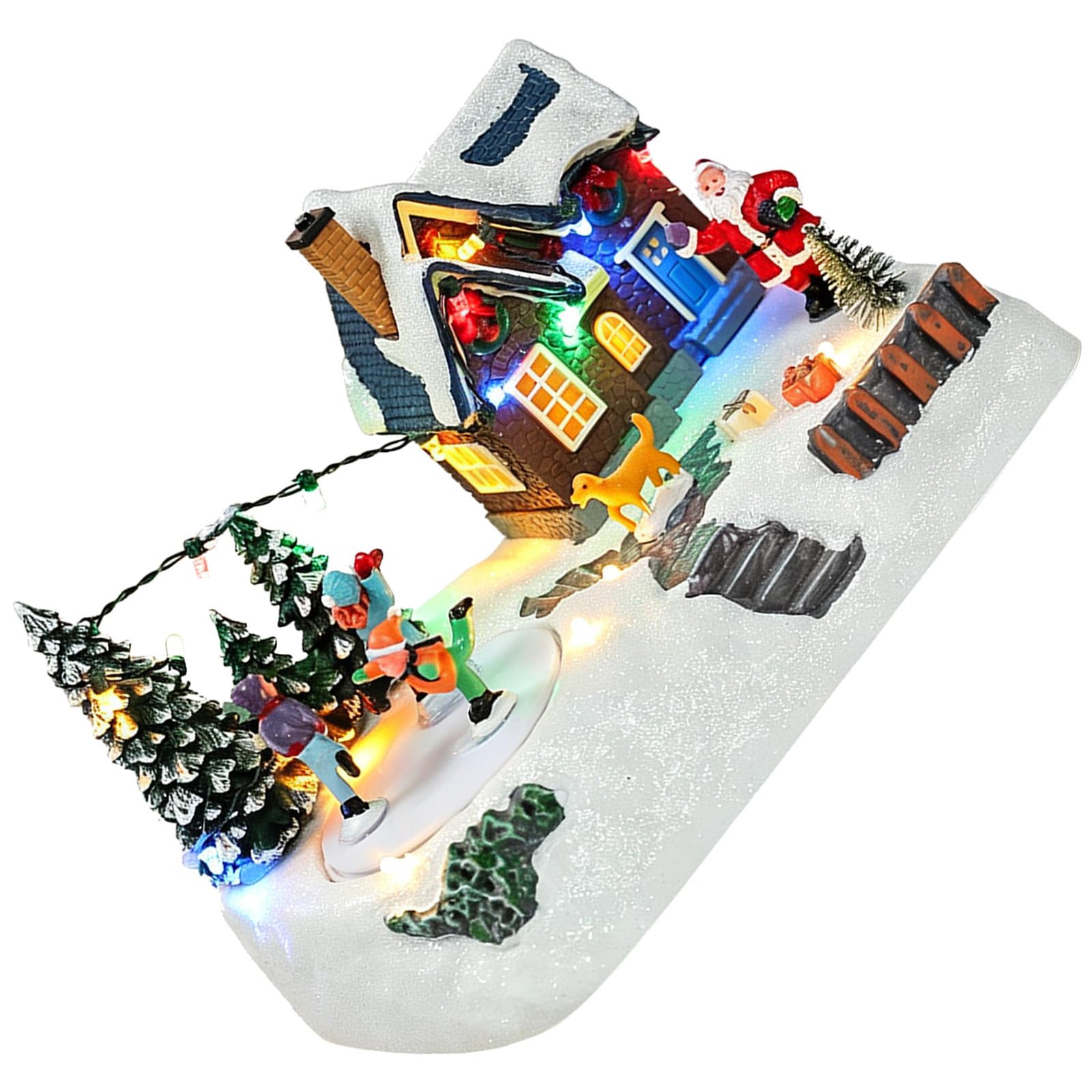 Toyvian Casetta Natalizia in Resina con Luce, Villaggio Miniatura da Tavolo | Decorazione Invernale per Interno e Ufficio, Cavo USB Incluso, Design Cottage da Collezione