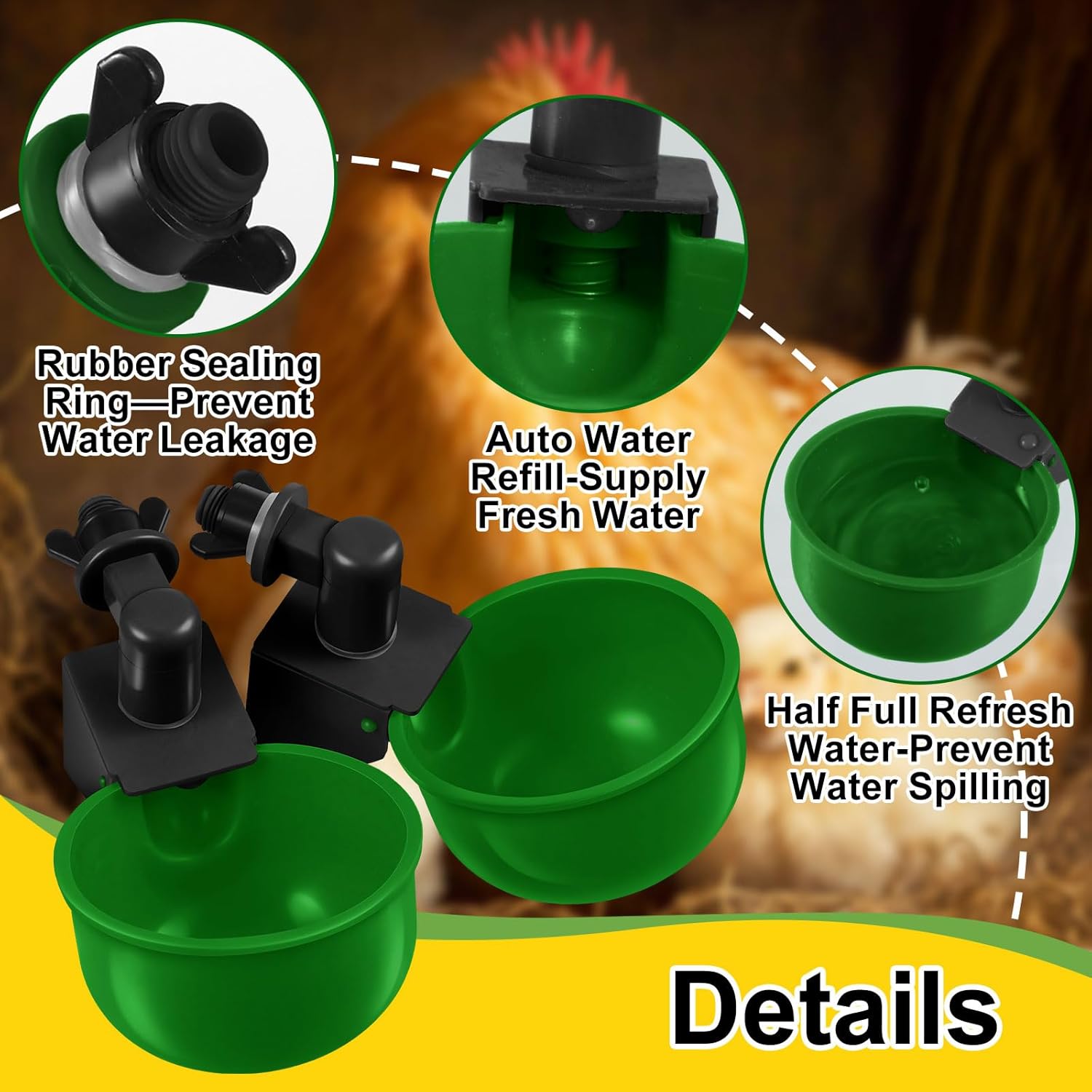 Tanlade 50 Pcs Automatic Chicken Waterer Cups Chicken Feeder for PVC Pipe Waterer Kit for Poultry Duck Goose Turkey Bunny (Green,Classic)