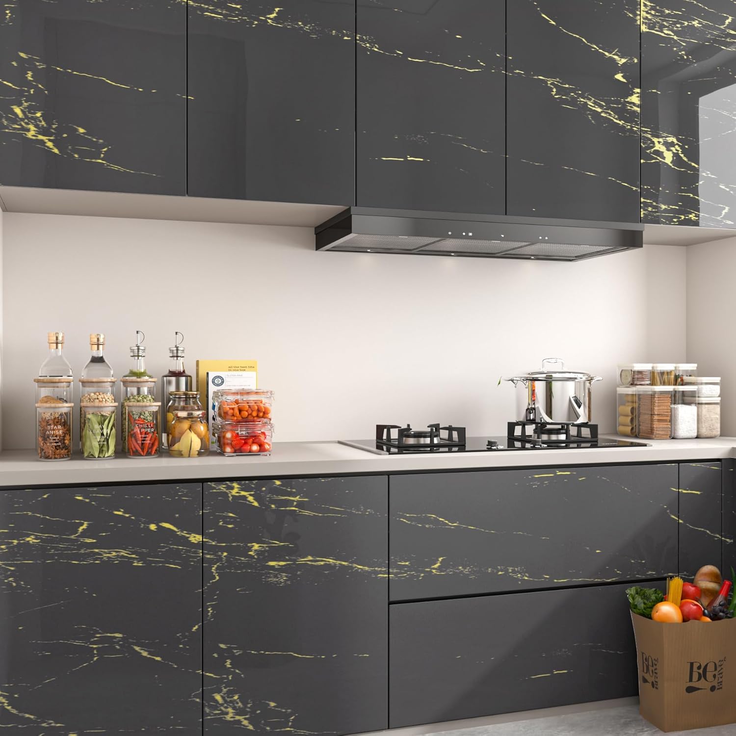 FunStick 24"x200" Dark Grey Gold Marble Contact Paper for Countertop Contact Paper Marble Wallpaper Peel and Stick Countertops for Kitchen Waterproof Self Adhesive Counter Top Vinyl for Bathroom Walls