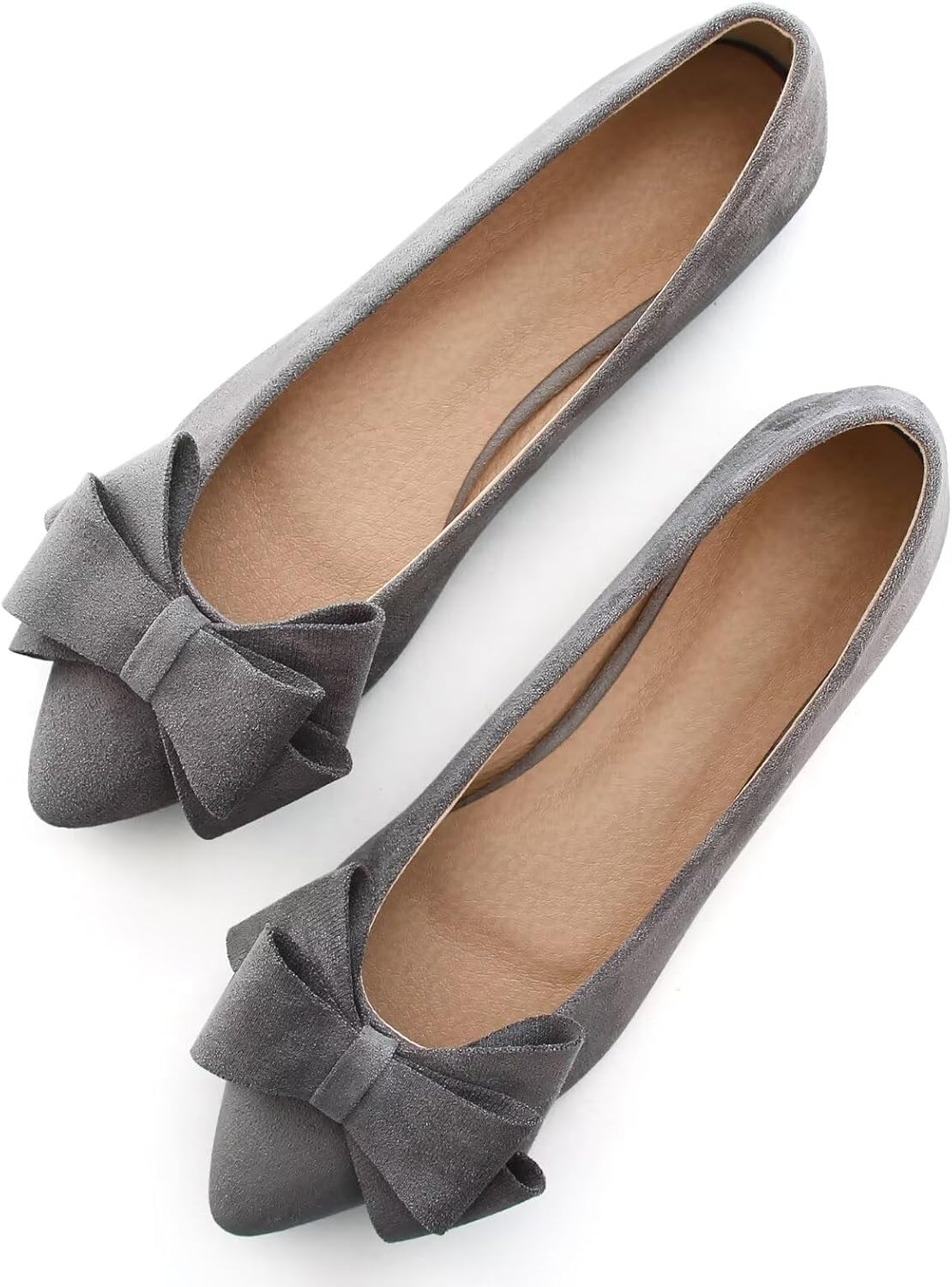 SAILING LU Womens Bowknot Ballet Flats Pointy Toe Casual Flat Shoes Suede Dressy Wear to Work Slip-Ons Moccasins