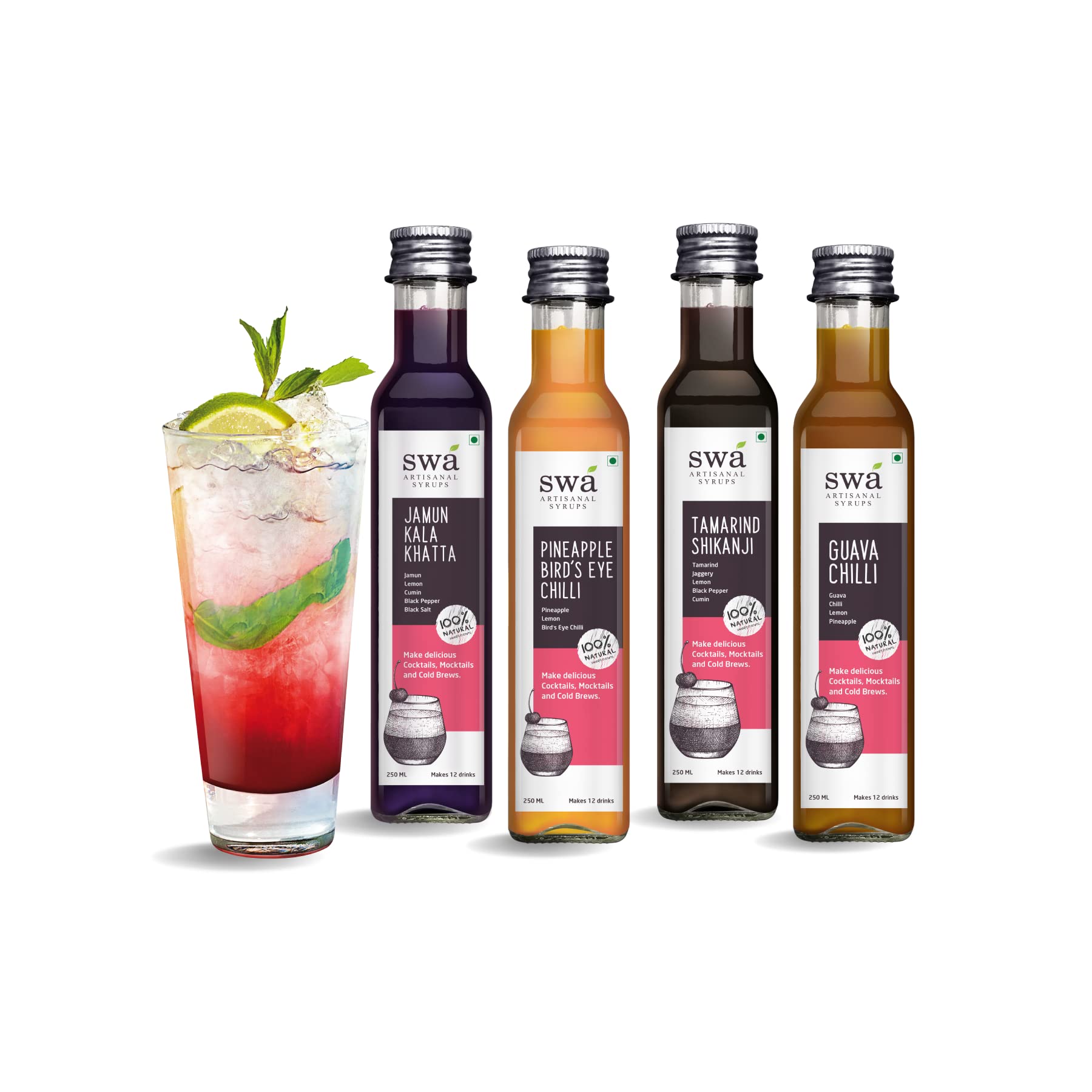 Swa Artisanal Syrups - Spicy Lemonade Mocktail Syrup Combo, 100% Natural, Makes 32-40 Drinks, Pack of4 (250ml x 4)-image-32