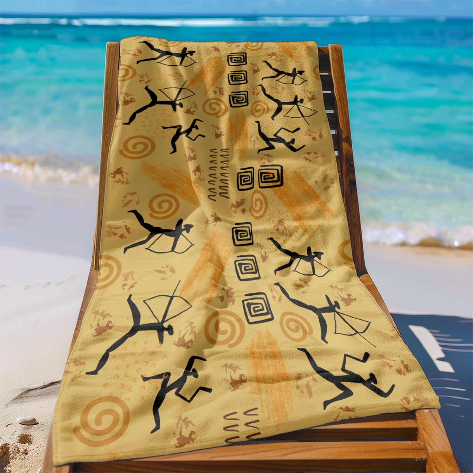 Telo Mare Microfibra 210x230 Giallo Nero Retro Telo Spiaggia Grande Antisabbia,XXL Asciugamano Mare, Asciugatura Rapida, Stuoia Spiaggia Leggero E Portatile