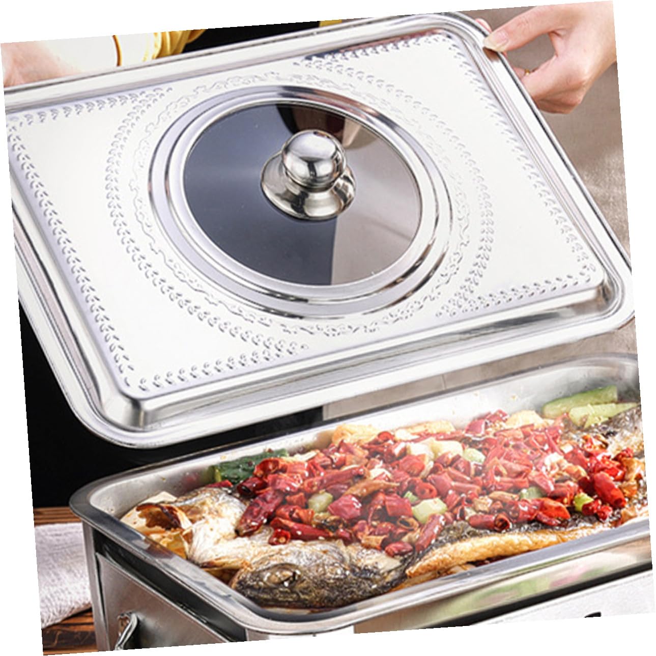 ERINGOGO 2 pezzi Coperchio Rettangolare in Acciaio Inossidabile per Pentola e Grill da Resistente e Facile da Pulire per Cucina Professionale e Casa
