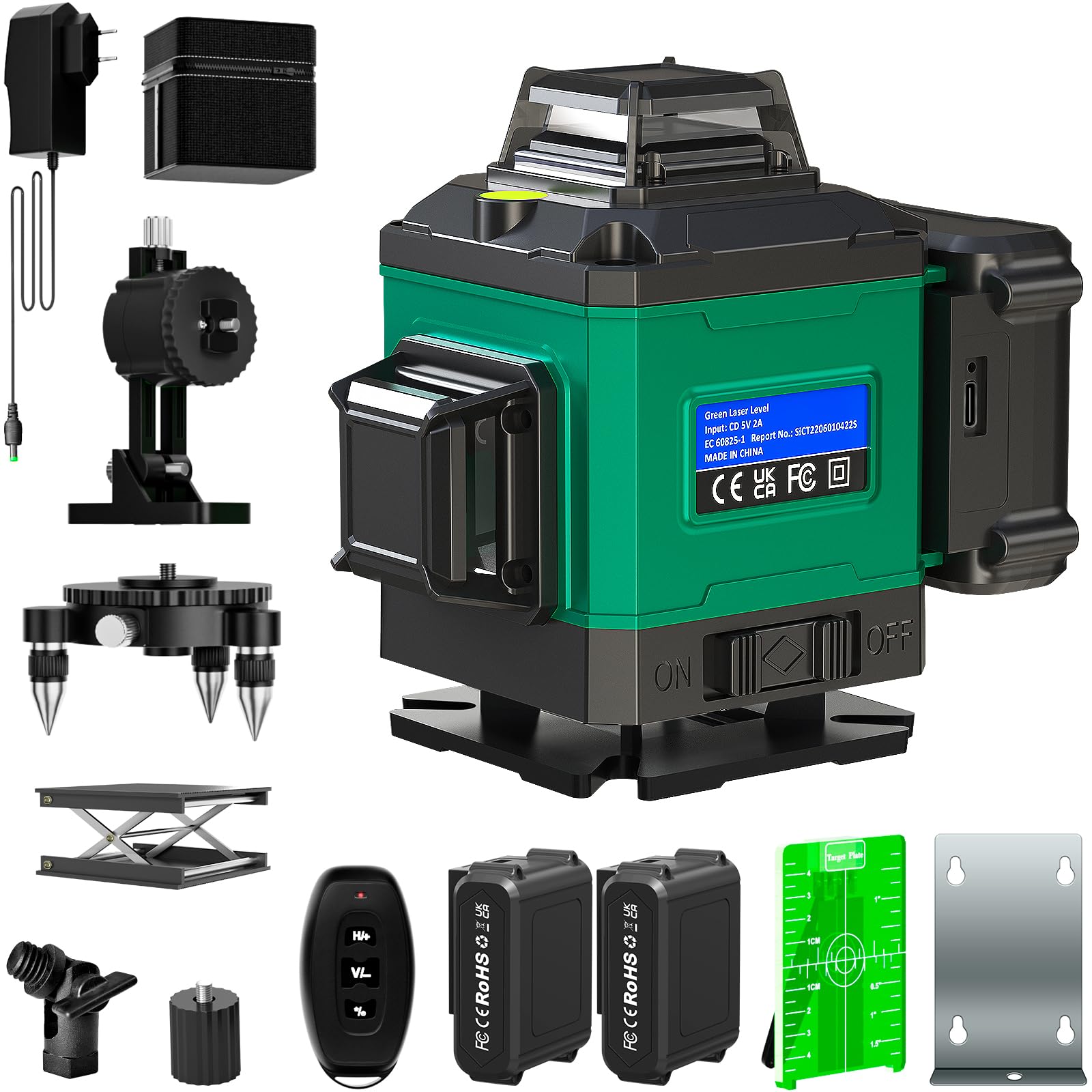 Livella Laser Autolivellante 16 Linee, 4 X 360 °Livello Laser Autolivellante Verde, 2 x Batterie, Autolivellante, Supporto rotante, Telecomando, Base Magnetica