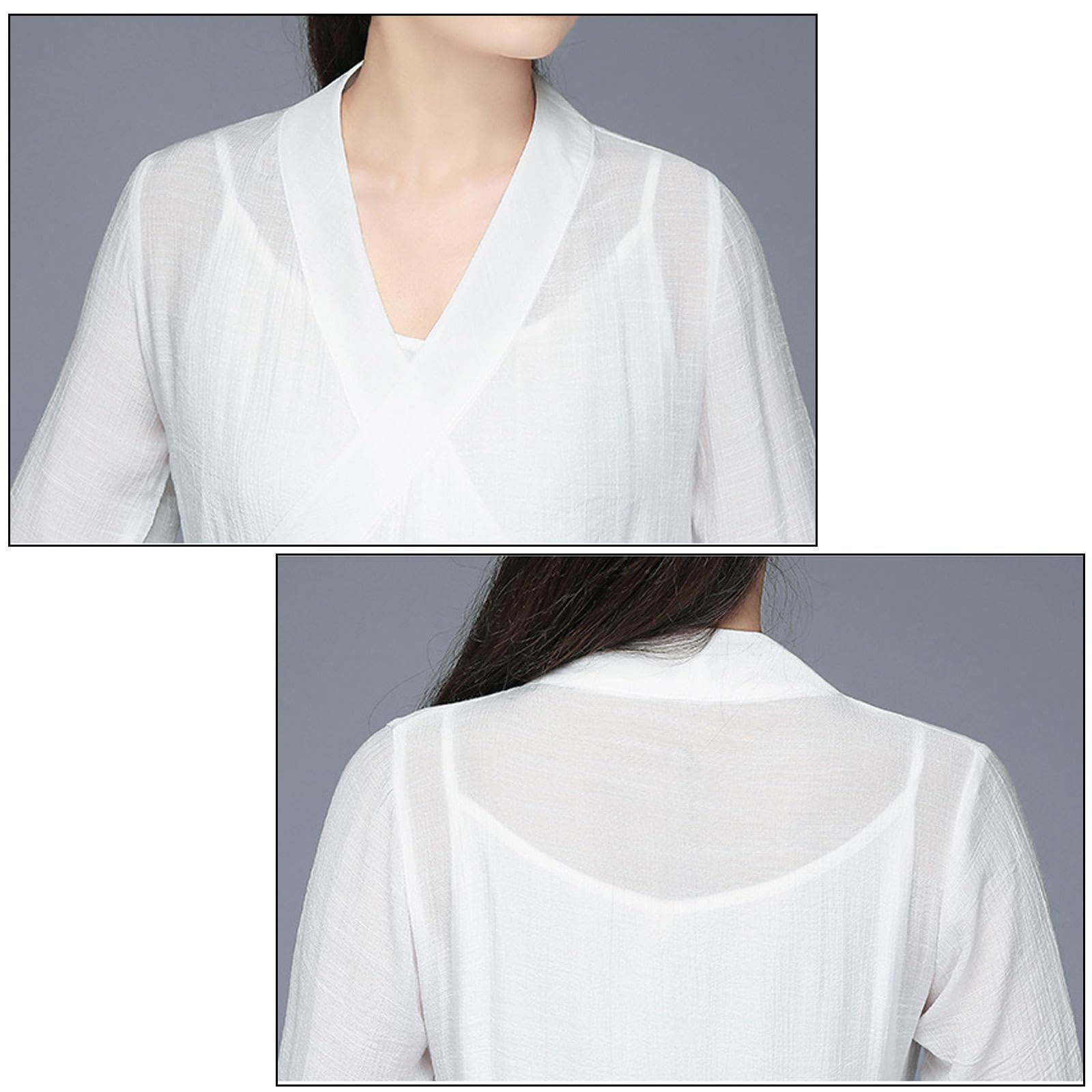 Damen Kung Fu Kampfsport Uniformen Baumwolle Leinen Tai Chi Kleidung Traditioneller chinesischer Zen-Meditationsanzug Morgengymnastik-Outfit,White-XL