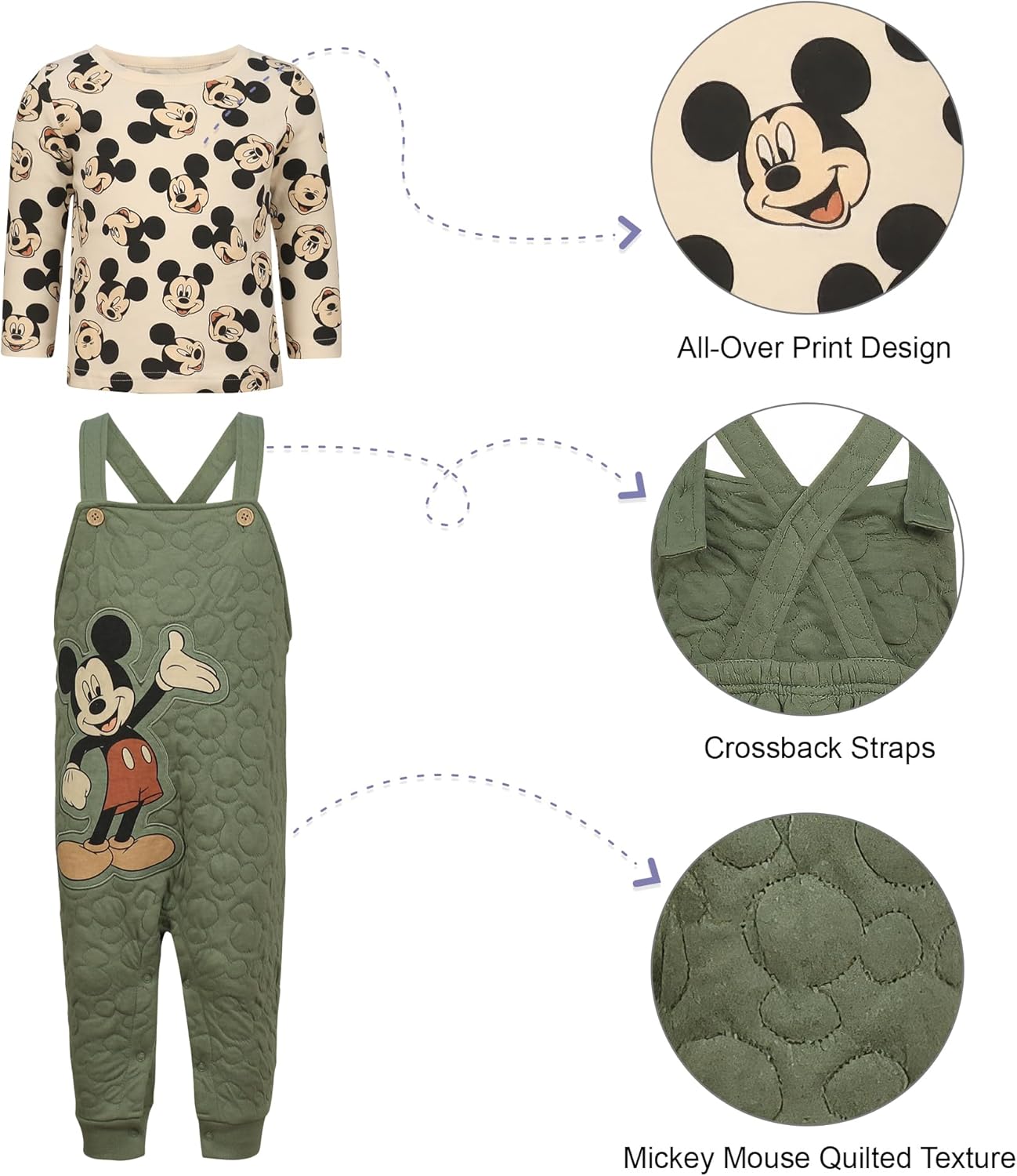 Magic Threadz Disney Clothes Baby Boys Overall Set – Mickey Mouse & Winnie the Pooh Long Sleeve Top & Romper Outfit (0–24M) - Image 5