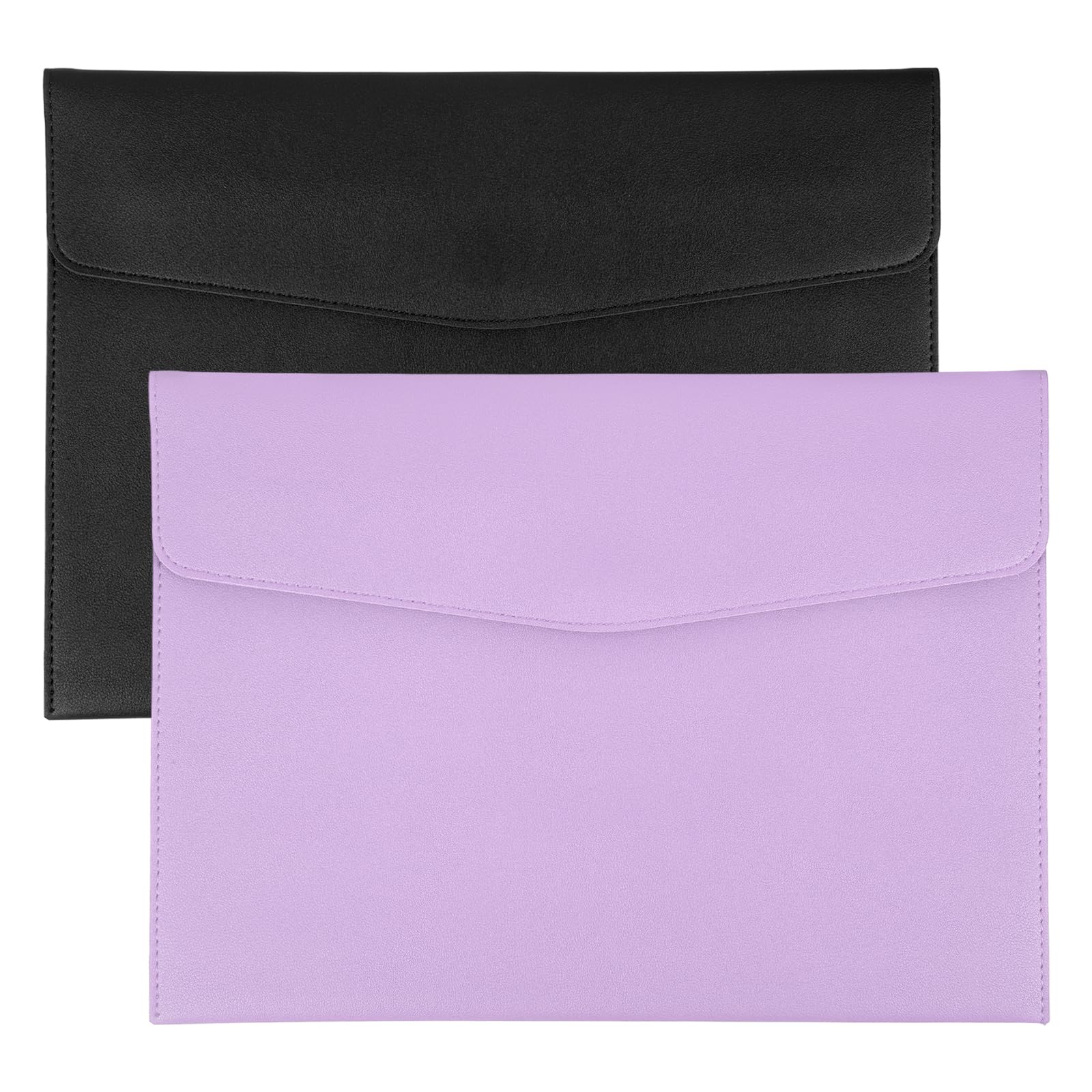 PATIKIL 2Pcs PU Leather A4 File Folder, Document Holder Envelope Waterproof Napa Texture Filing Organizer Portfolio Folder Case with Magnetic Snap Closure for Home Office, Black, Purple