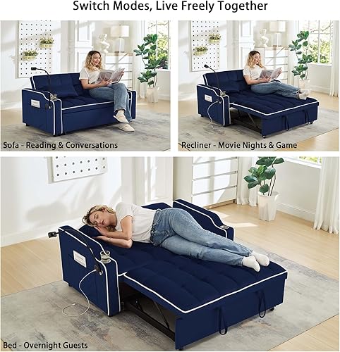 Miniatura 4 de Sofá cama biplaza con portavasos, puertos de carga USB y soporte para teléfono, sofá cama convertible para espacios pequeños, moderno sofá futón