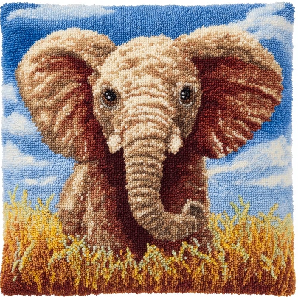FWRTYCB Latch Hook Kits for Adults Beginners Baby Elephant Pillow Sofa Cus