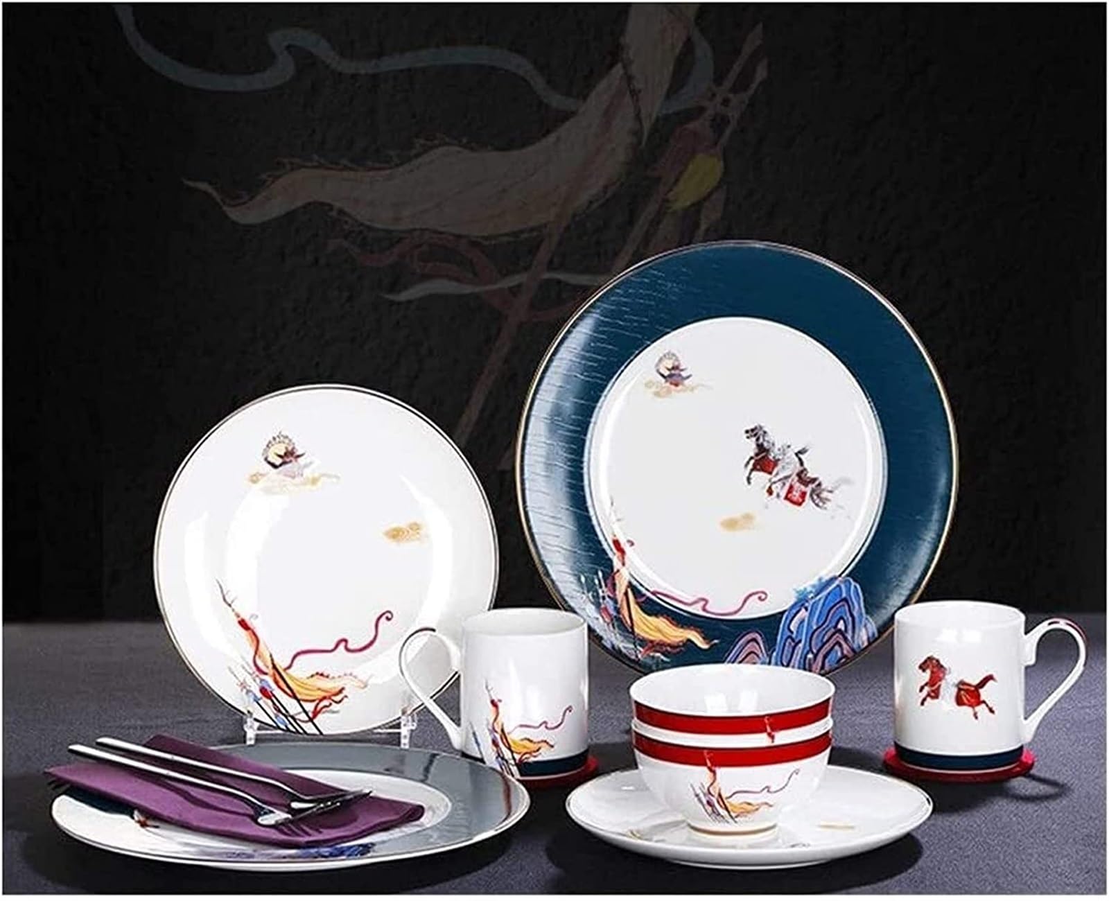 Zestaw obiadowy do luksusowych restauracji i domu, podwójna zastawa stołowa w stylu vintage, chińska porcelana, 16-częściowy zestaw naczyń