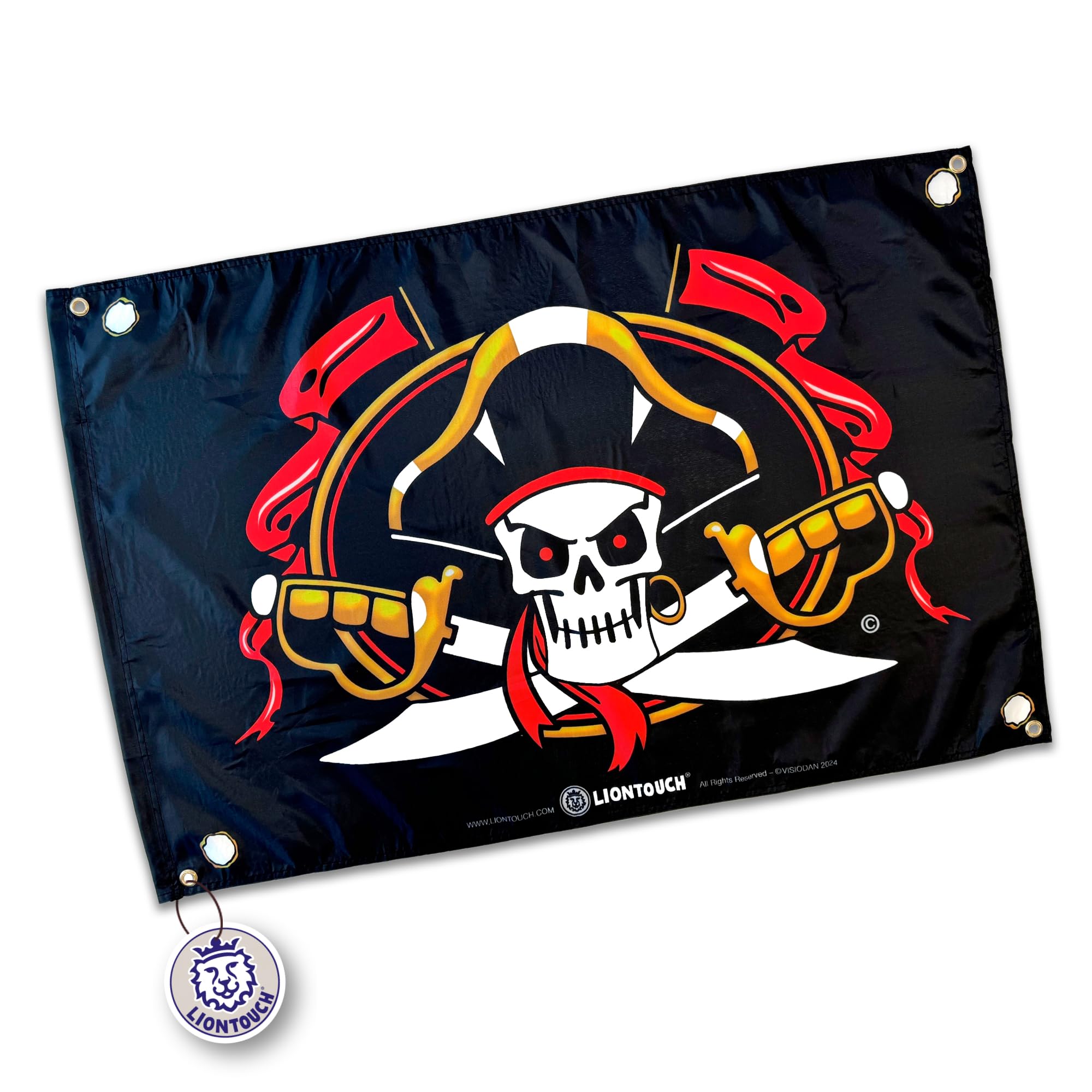Liontouch Pirate Flag - Captain Cross - 100 x 70 cm | Children's Toy for Indoor & Outdoor Pretend Play with Black Background & Skull | Kids Adventure Accessory for Sailing the Caribbean