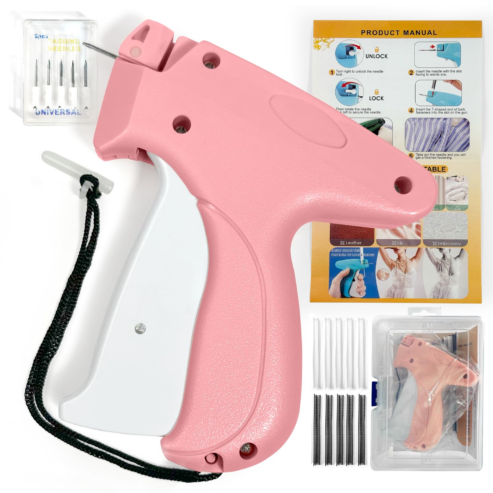 MLQGKUZ Price Tag Gun – Standard Retail Tag Attacher Gun with 6 Needles & 1000 Fasteners (500 Light & 500 Black)