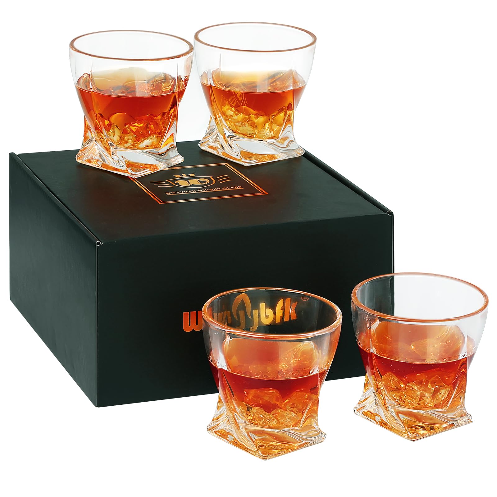 Whiskey Glasses Set 4, Old Fashioned Whiskey Glasses, 10 oz Bar Glasses Sets for Scotch Whiskey, Bourbon, Cocktail (Twist)