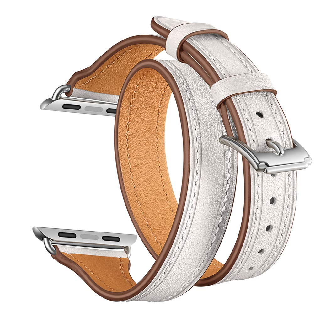 MagicQK Double Tour Watch Band Replacement Compatible for Apple Watch 1/2/3/4 Soft Leather Strap