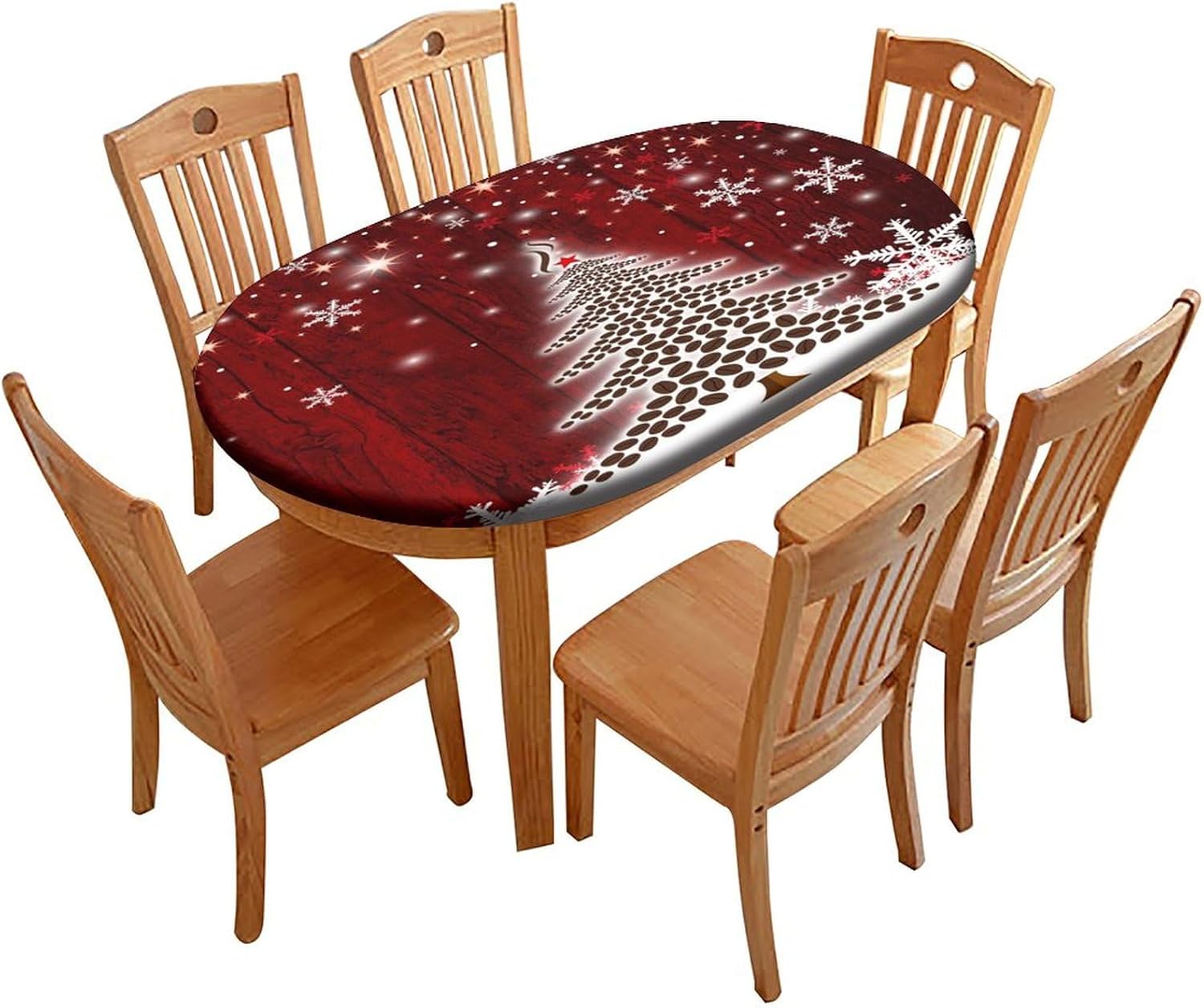 Christmas Pattern Printed on Oval Tablecloths, Elastic Dining Table Cover, Table Pads for Dining Room Table, Fits for 48" x 68" Oval Table